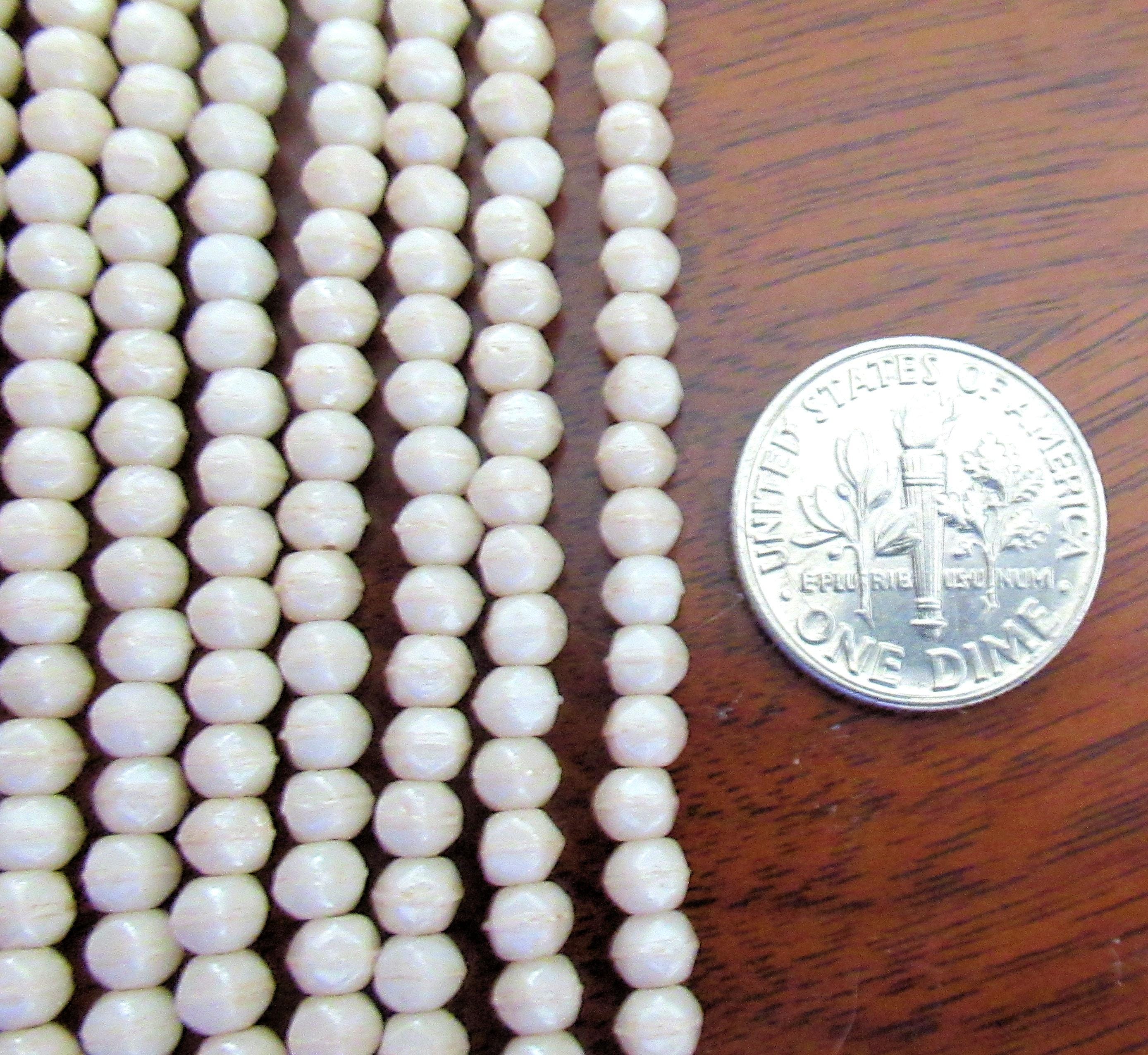 100 3mm English cut Czech glass beads - Opaque Champagne Luster - off white spacer beads - pressed glass beads - C0028