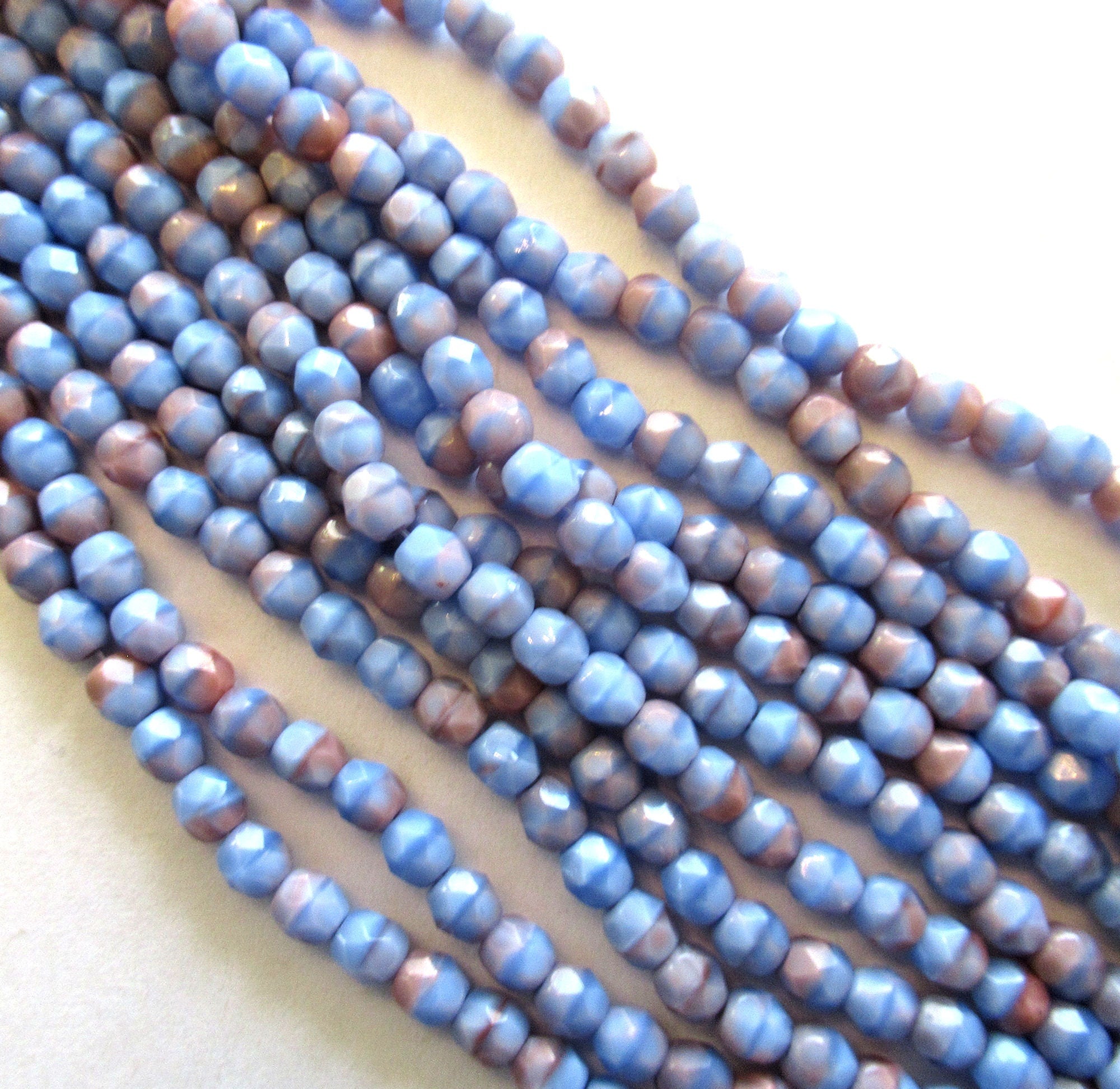 50 4mm faceted Czech glass beads - opaque pink & blue round fire polished beads - C0086
