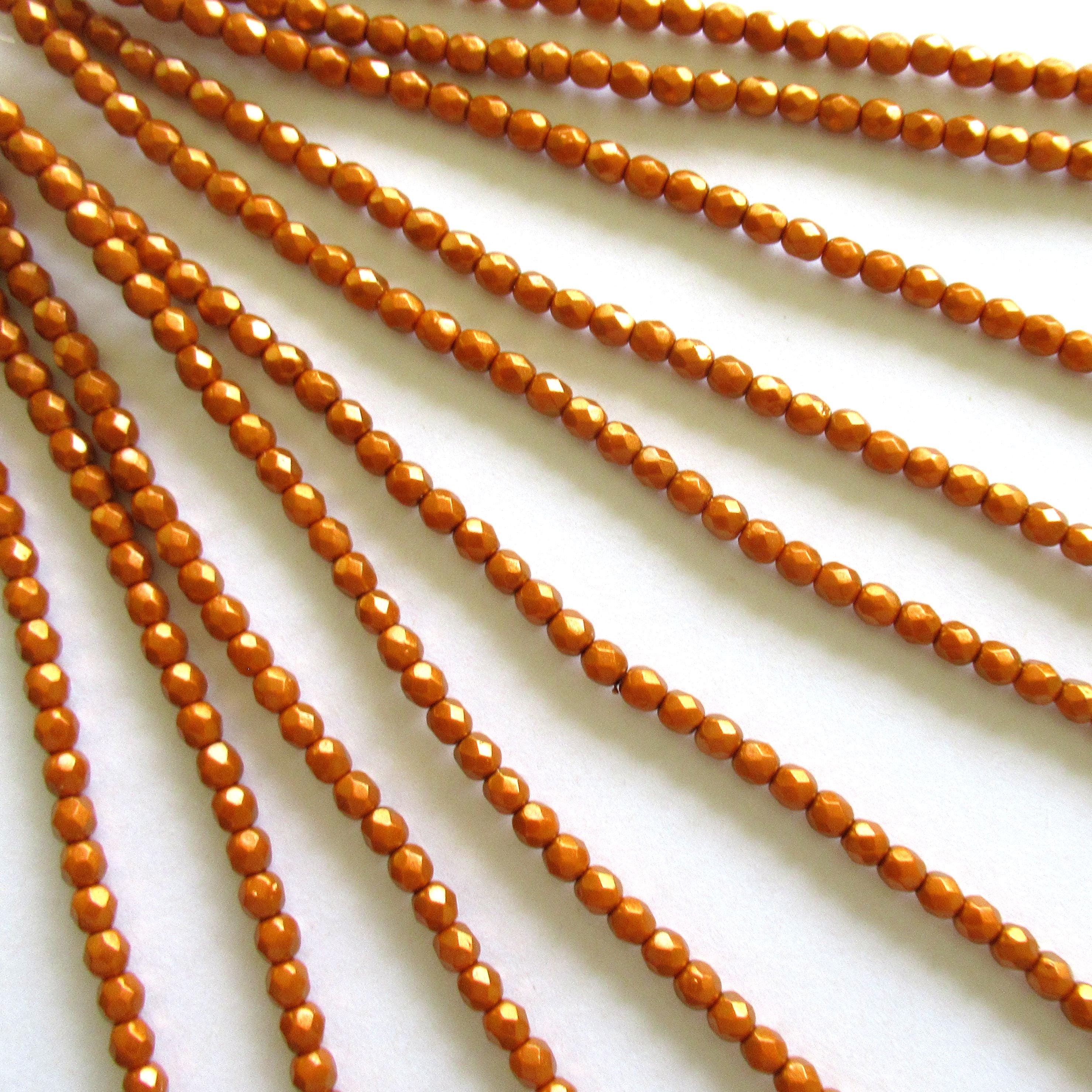 50 4mm Czech glass beads - Halo Ethereal Sandalwood beads - faceted fire polished round - opaque burnt orange beads - C0048