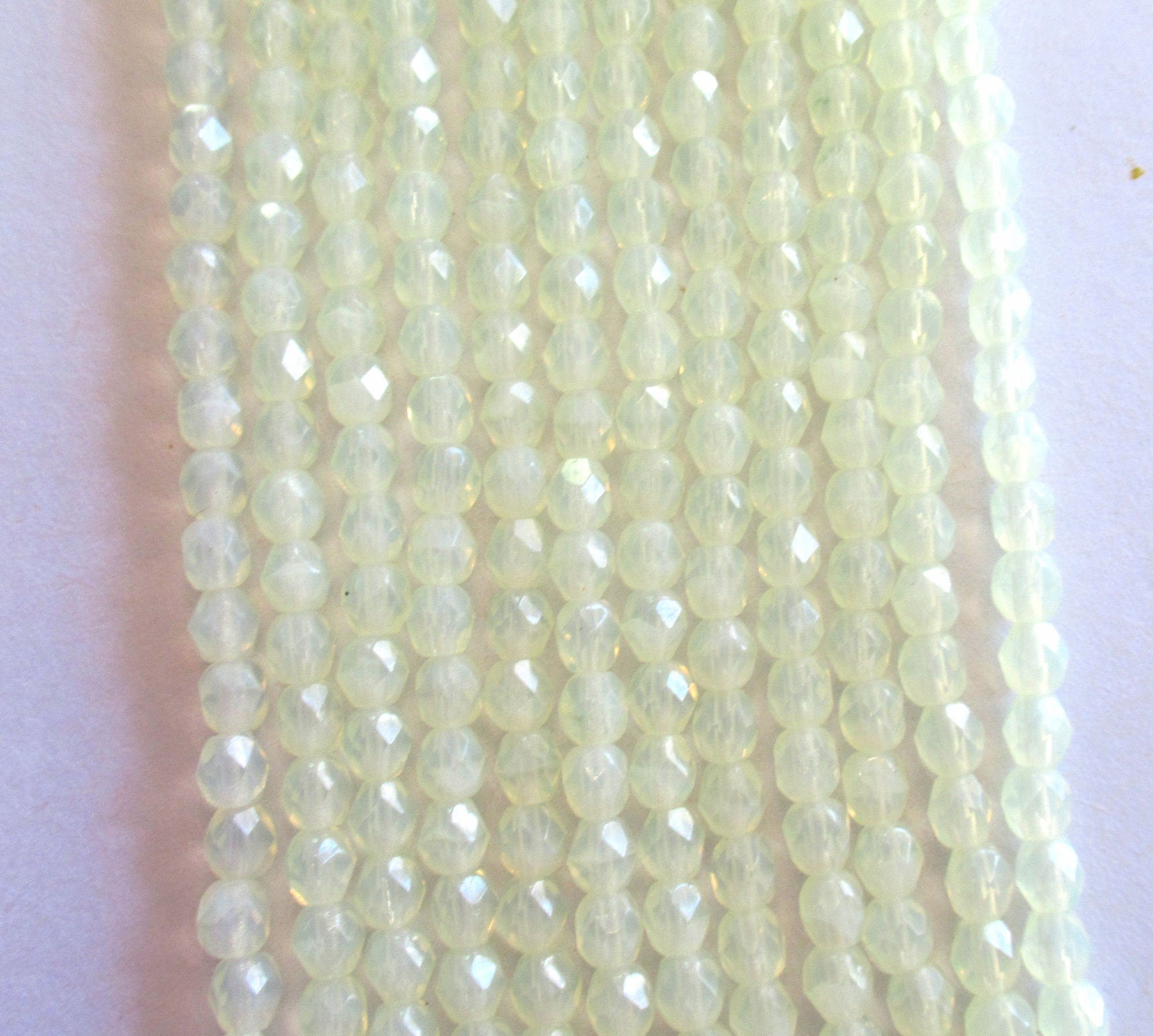 Fifty 4mm Czech glass beads - Milky Jonquil Yellow - fire polished faceted round glass beads C0056