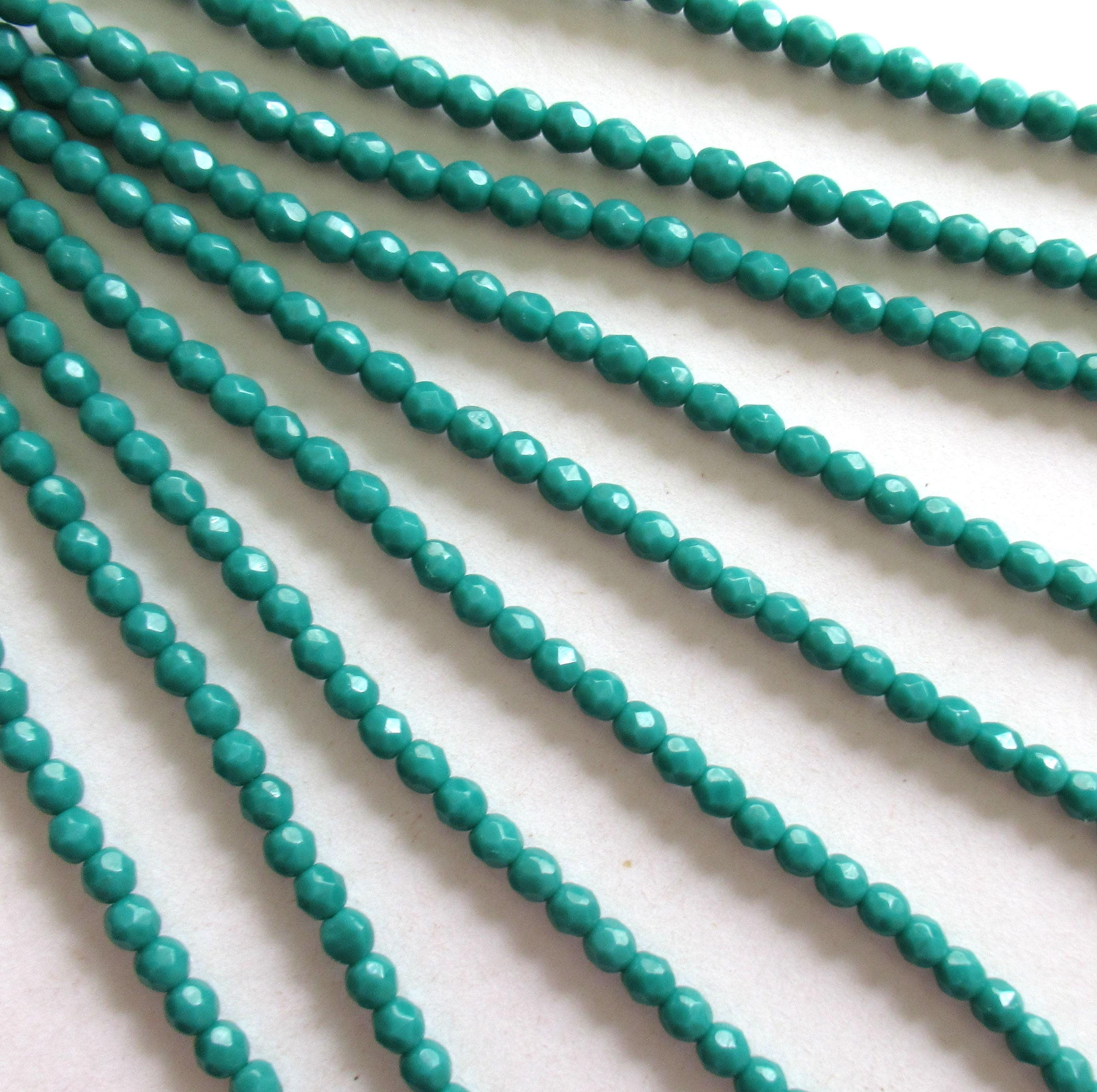 50 4mm Czech glass beads - Persian Turquoise Green - opaque deep blue green - fire polished faceted round beads - C0036