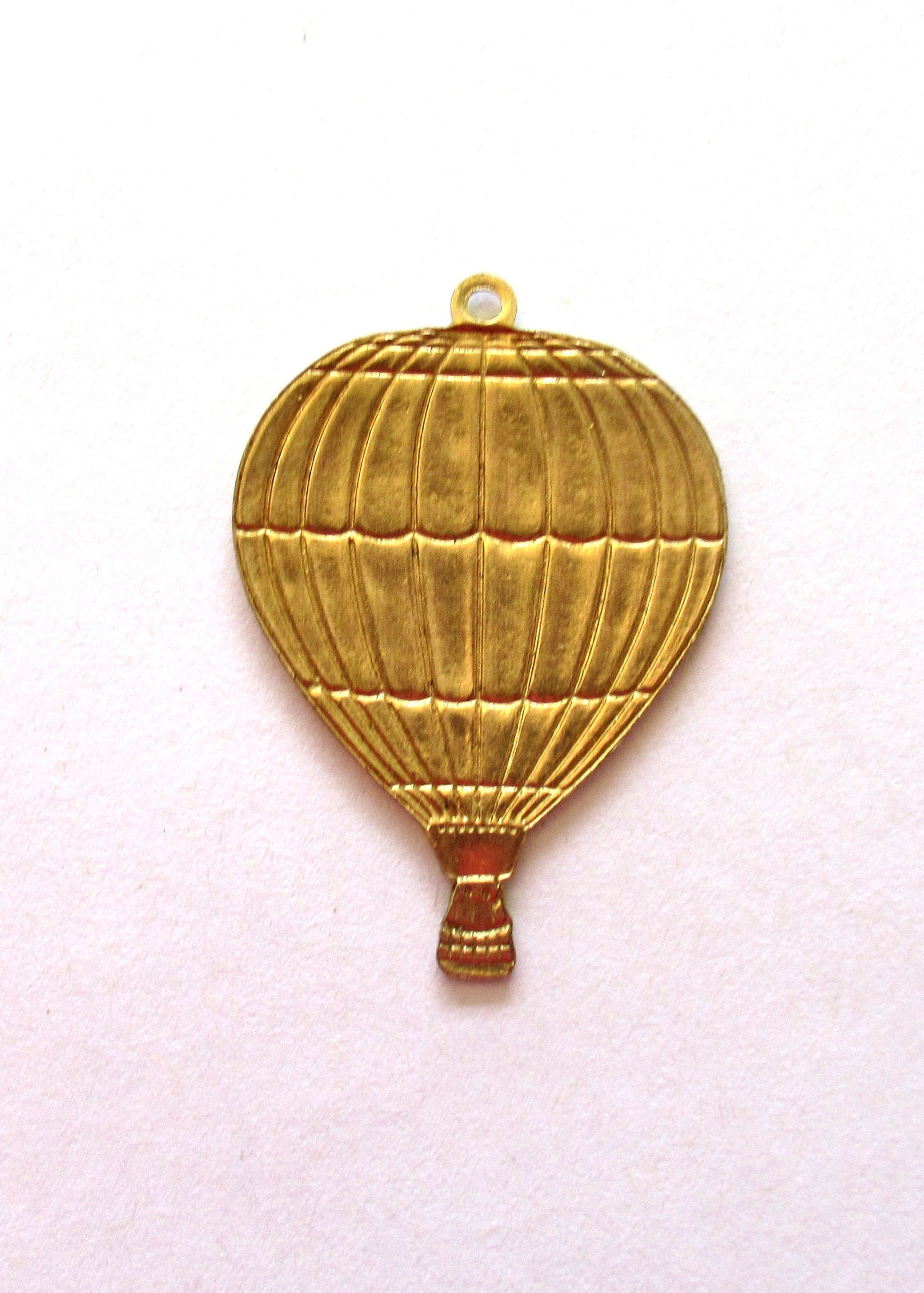 1 Raw Brass Stamping - hot air balloon charm - dangle - pendant - drop - 1.5" inches - made in the USA C0034