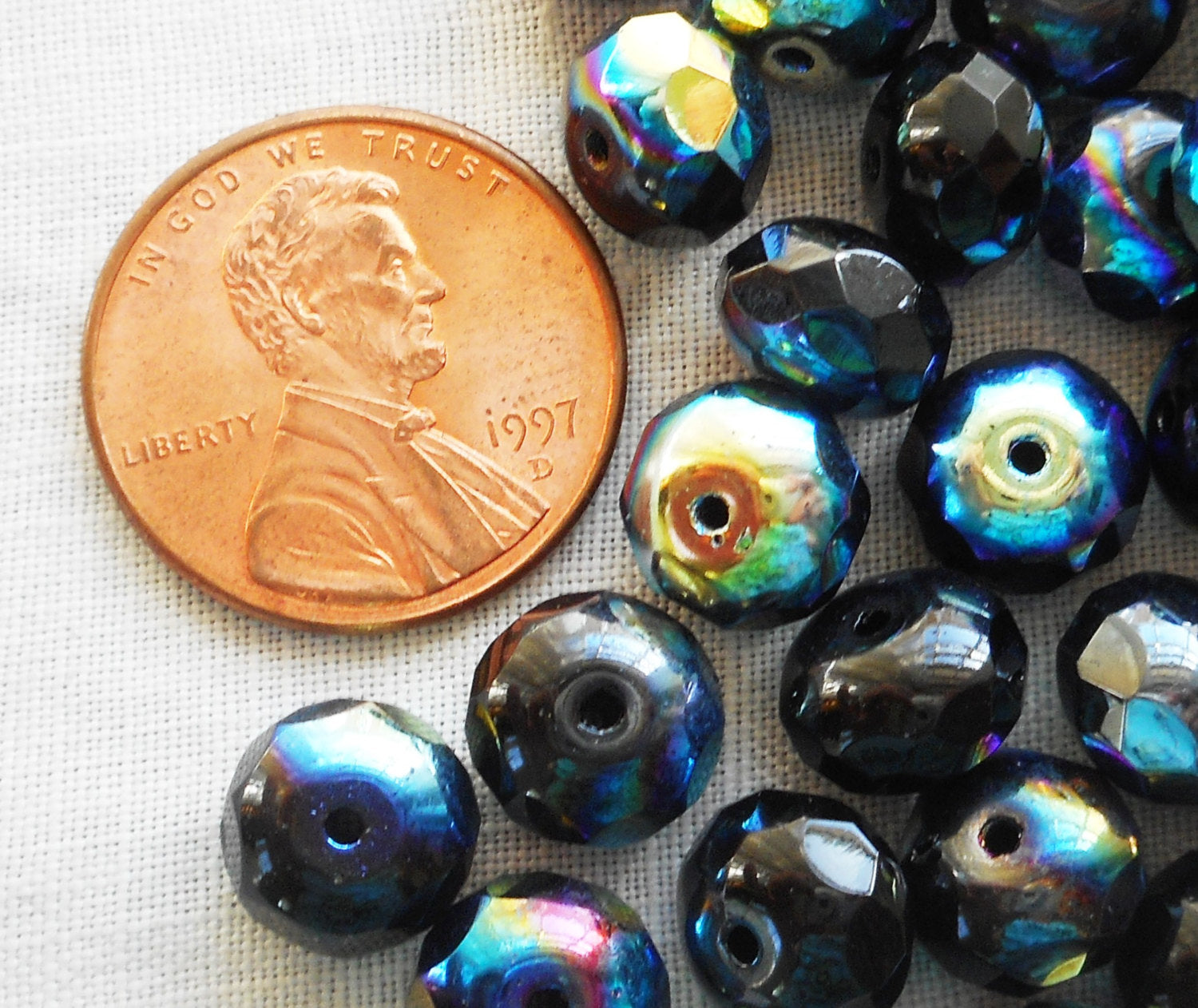 25 9 x 6mm Jet black AB faceted puffy rondelles Czech glass beads 7725