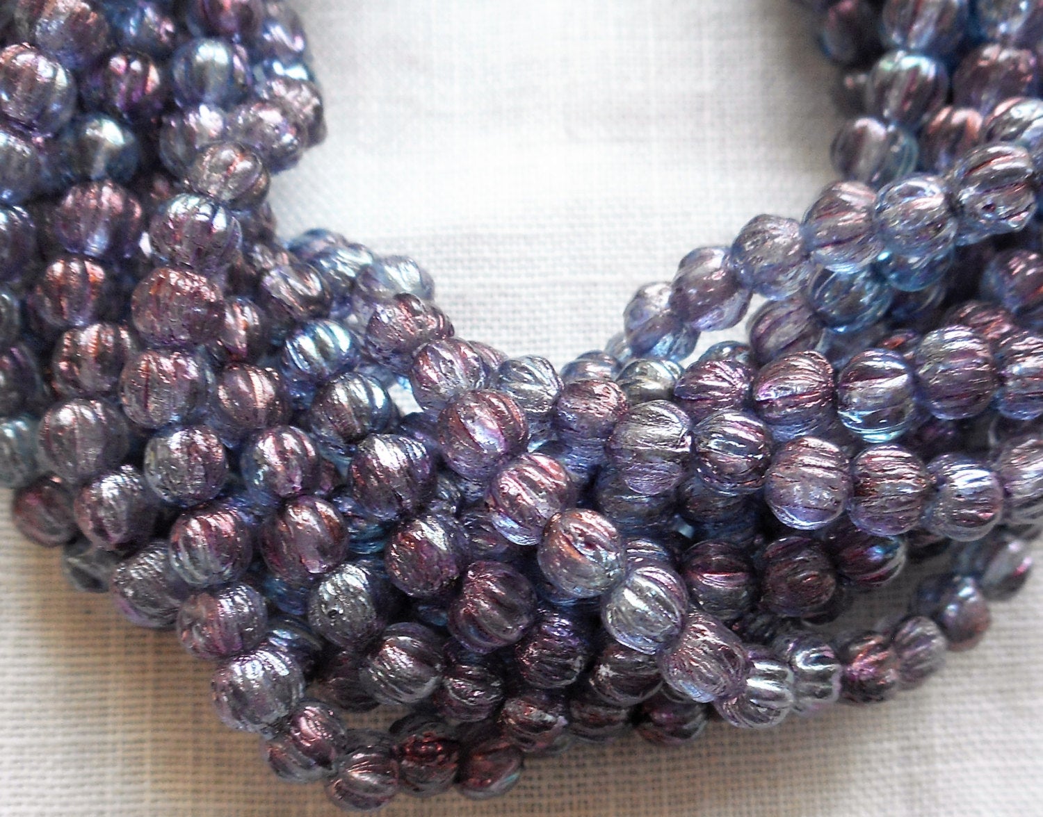 Lot of 100 3mm Transparent Amethyst Luster melon beads, pressed purple glass Czech beads, C32150