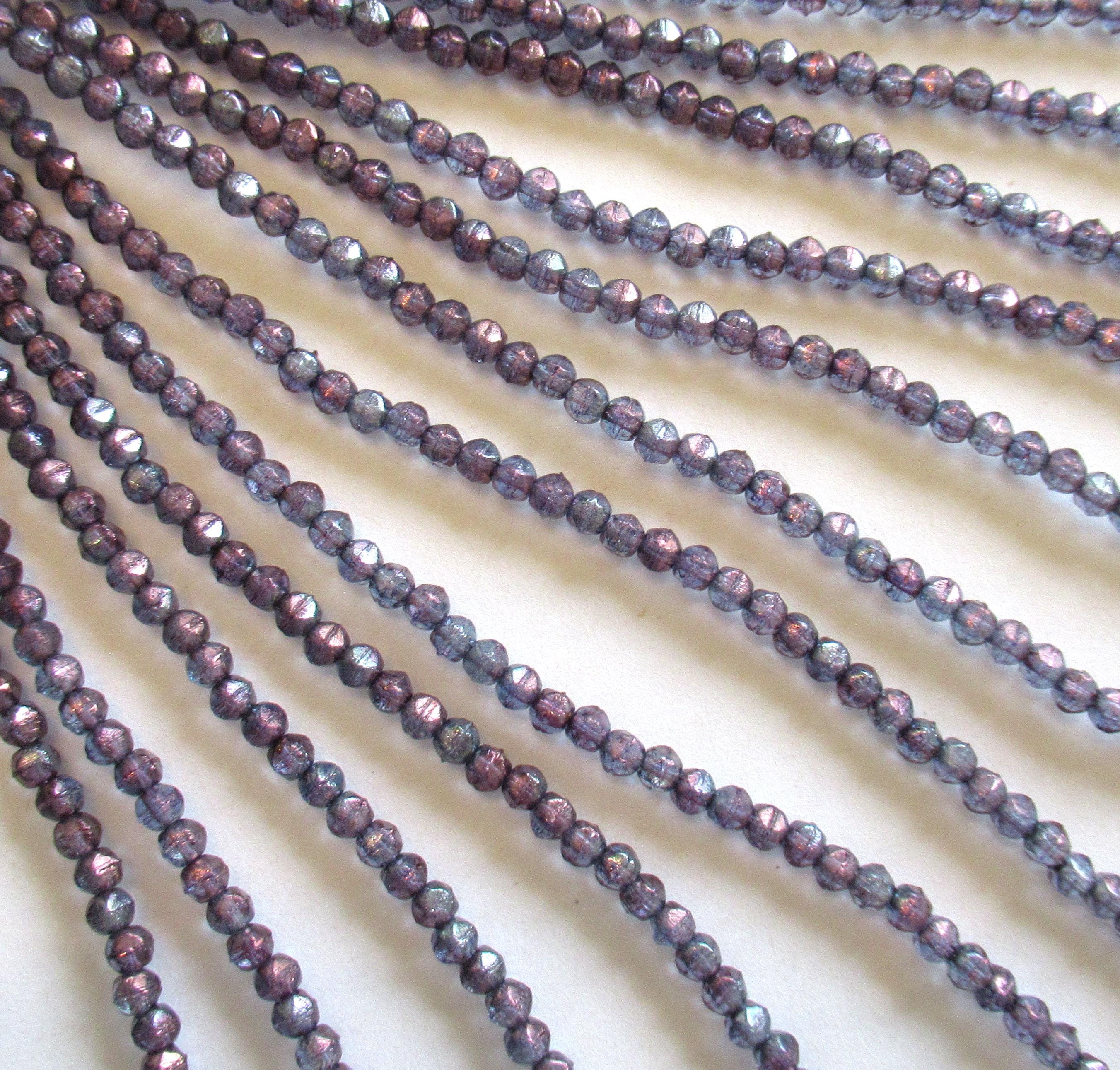 100 3mm Czech glass English cut beads - Transparent denim purple blue luster spacer beads - pressed glass beads - C0028