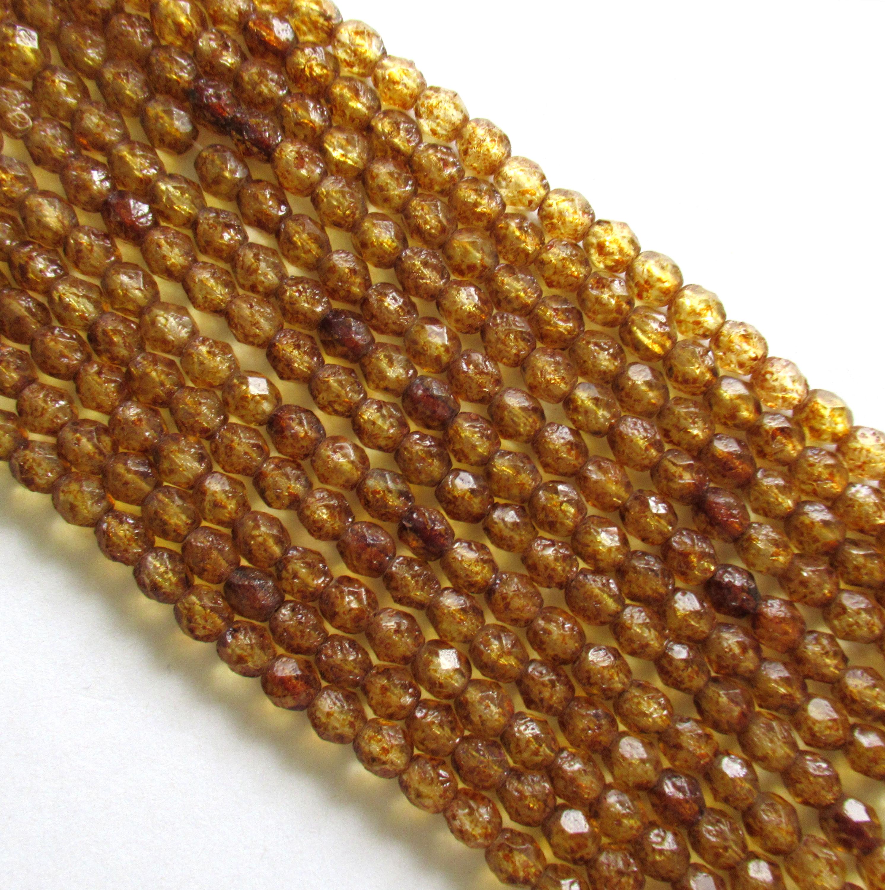 25 6mm Czech glass beads - Crystal Stone Picasso beads - transparent brown beads - fire polished faceted round beads - C0096