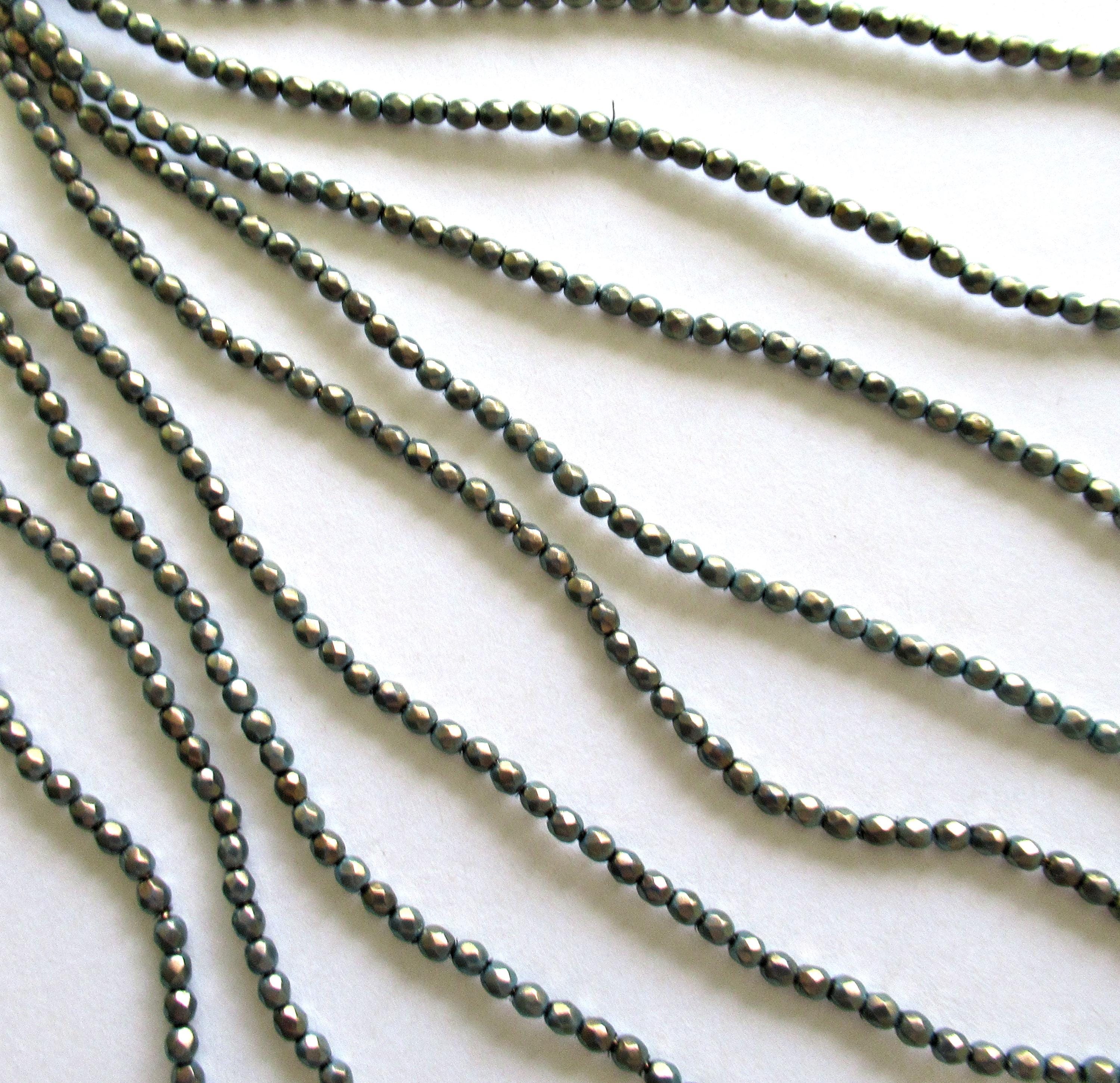 Fifty 3mm Czech glass beads - Halo Ethereal Azurite - opaque blue beads w/ gold finish - fire polished faceted round beads - C0087