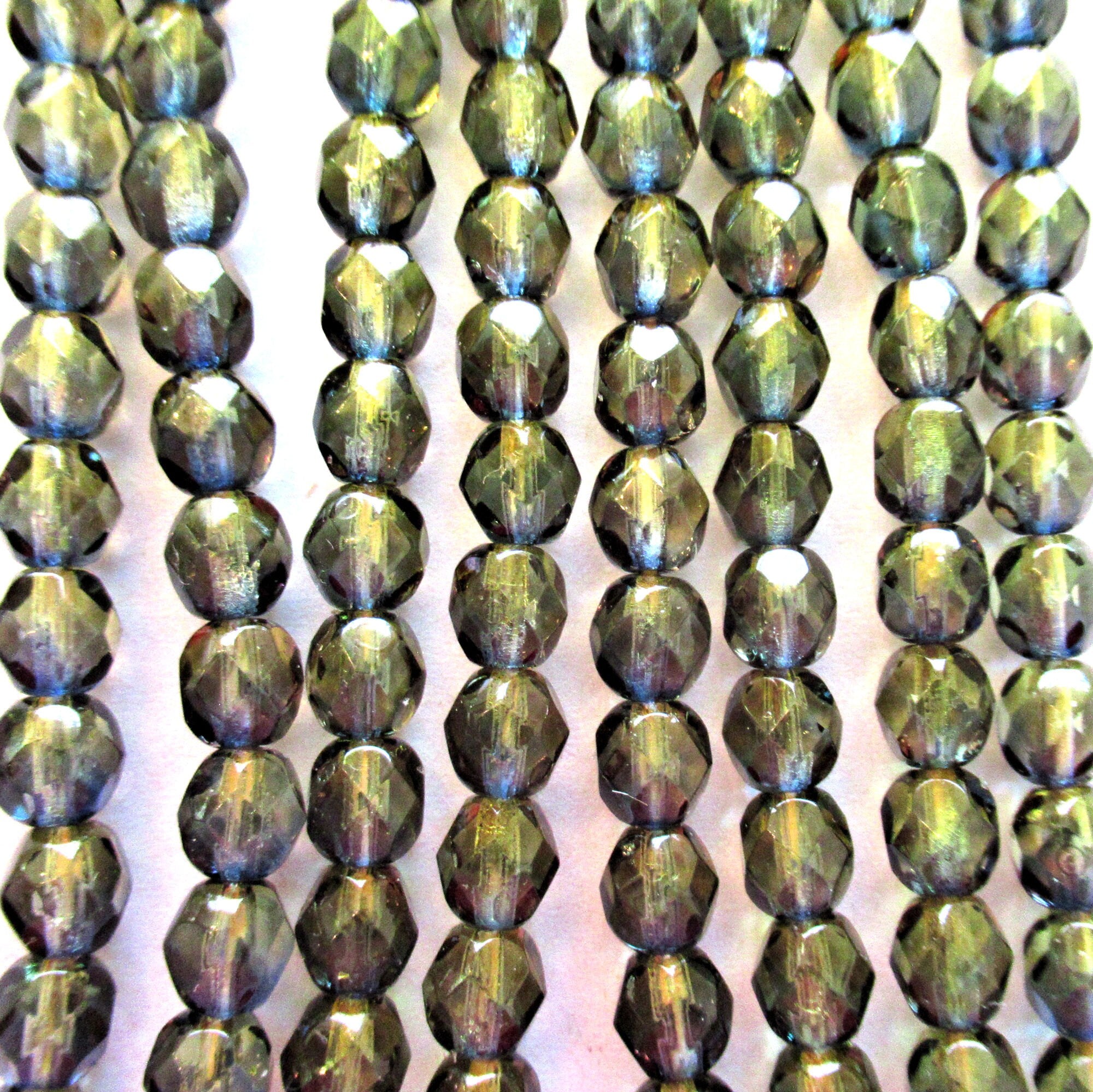 25 6mm Czech glass beads - olivine Green & blue color mix fire polished, faceted beads - C0037