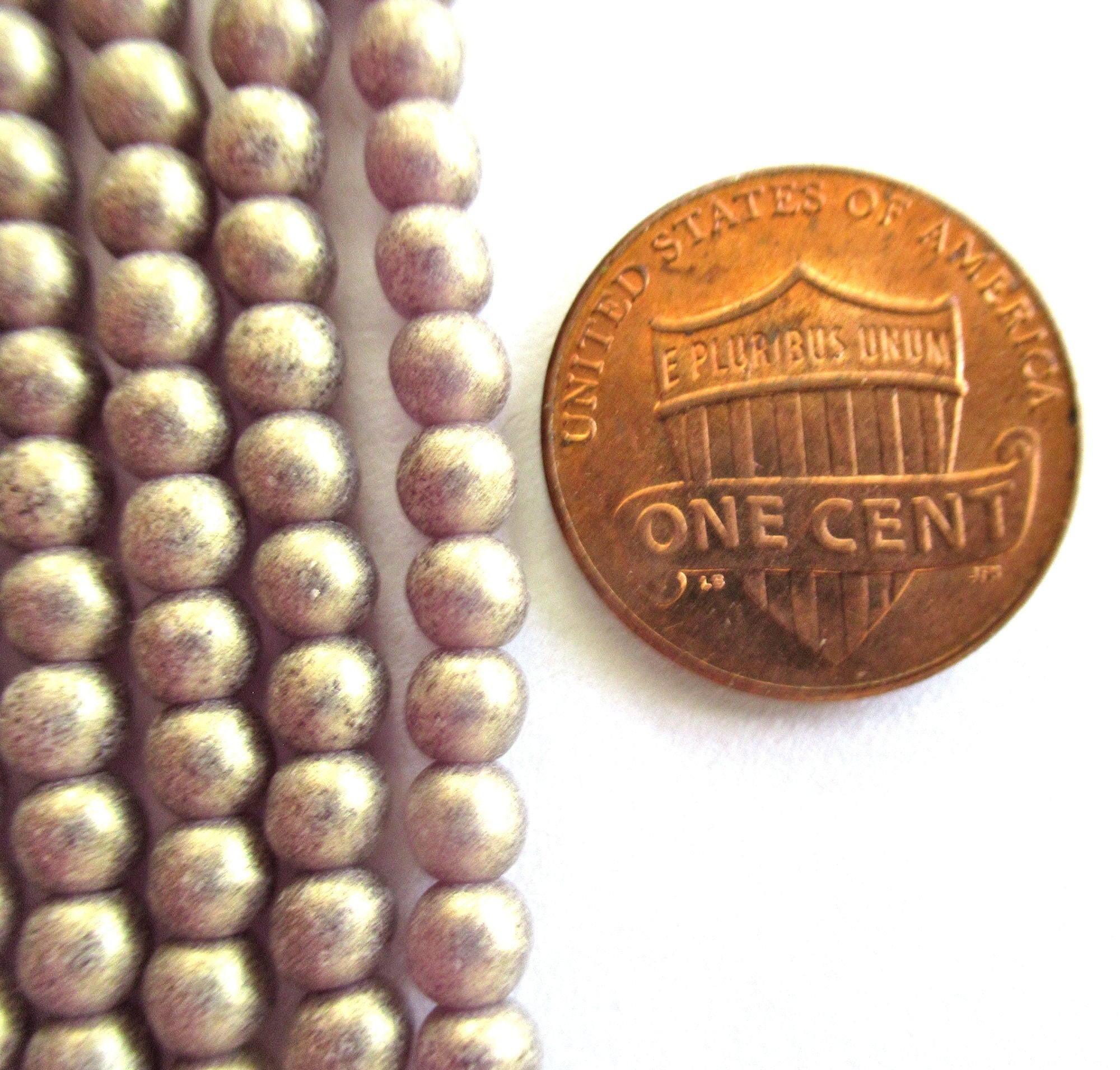 100 4mm Czech glass druk beads - matte metallic Sueded Gold Amethyst smooth round druk beads - purple beads with a frosty gold finish C0026