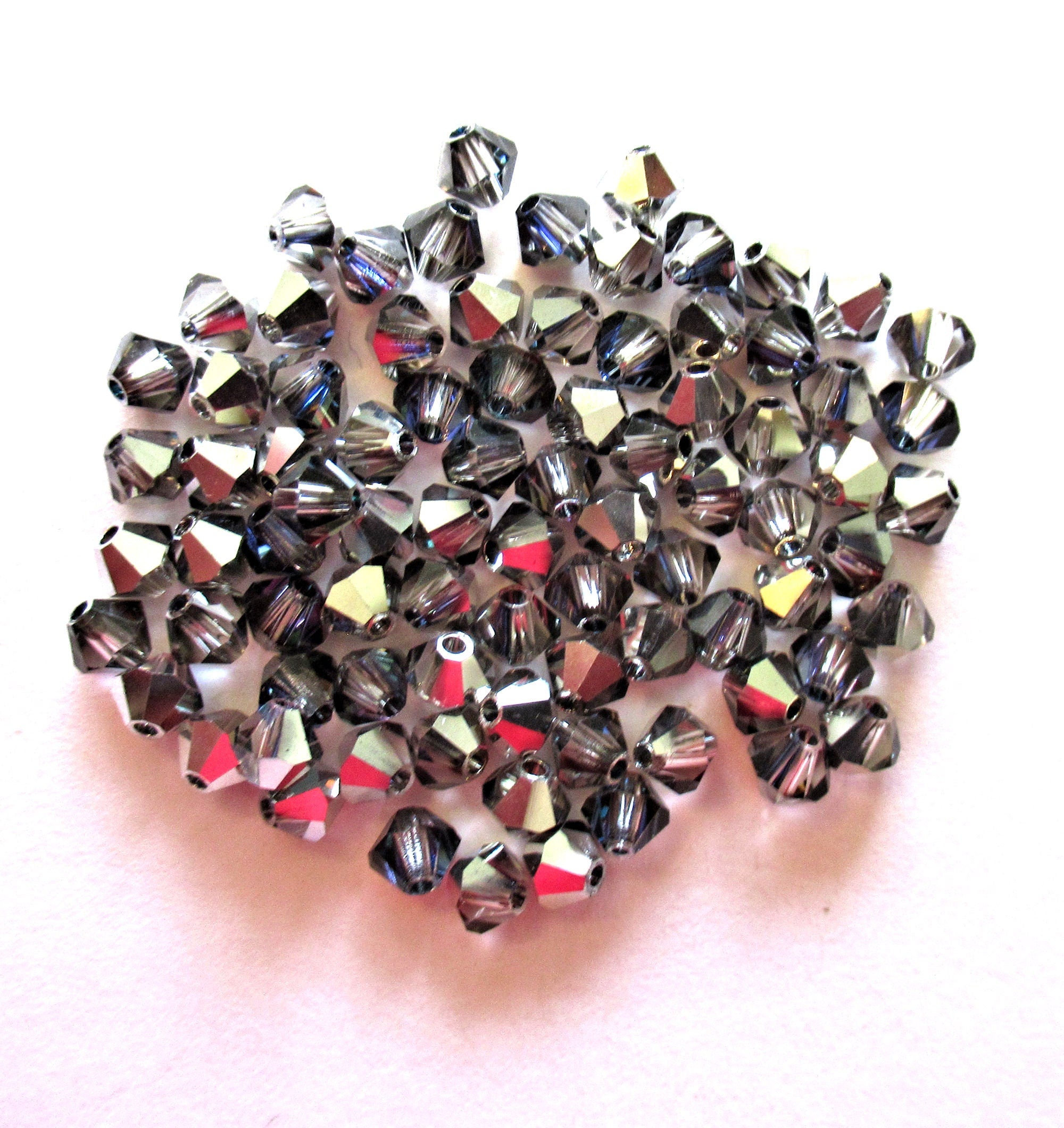 Lot of 24 4mm Crystal Heliotrope AB Czech Preciosa Crystal bicone beads - faceted silver, blue violet bicones C0035