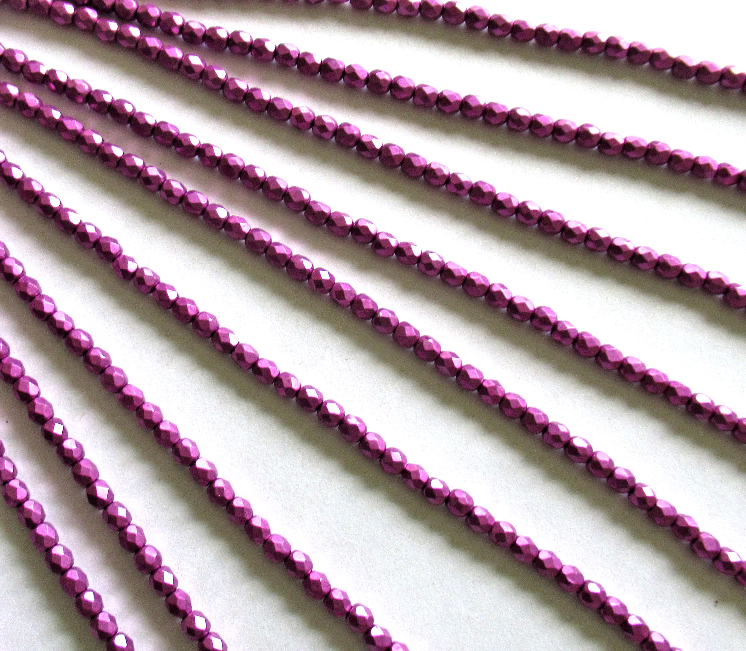 Lot of 50 4mm Czech glass spacer beads - Saturated Metallic Spring Crocus - bright pink - fire polished faceted round beads - C0055
