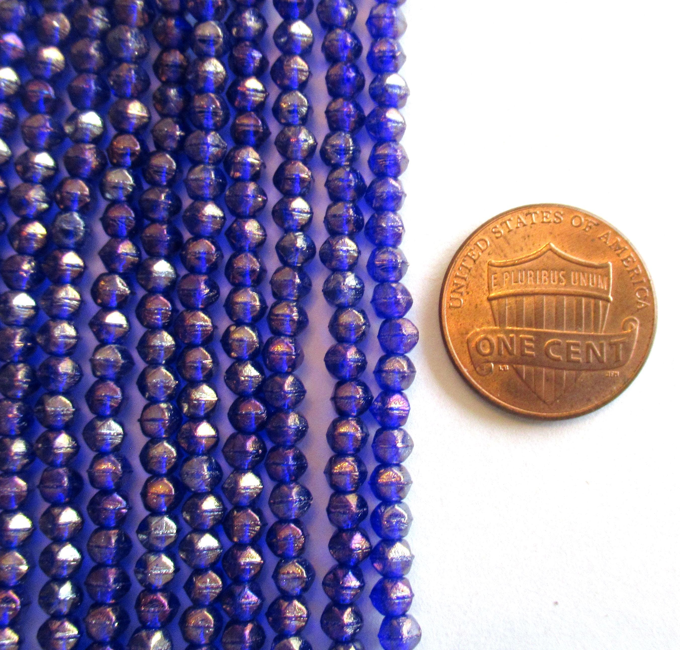 100 3mm English cut Czech glass beads - Luster Iris Cobalt Blue spacer beads - pressed glass beads - C0028