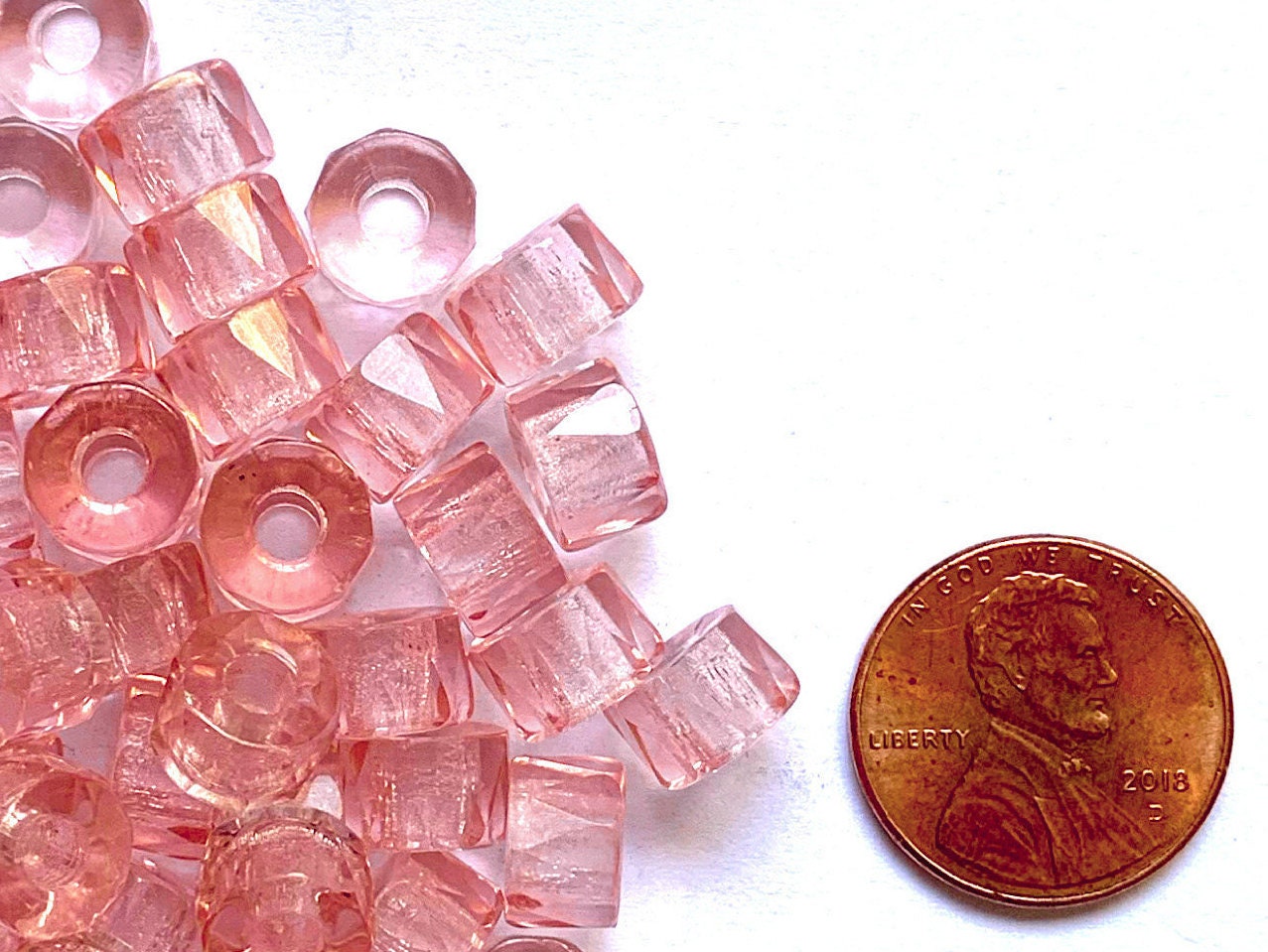 Lot of 25 9mm Czech glass faceted pony or roller beads - rosaline pink - large hole glass crow beads C0951