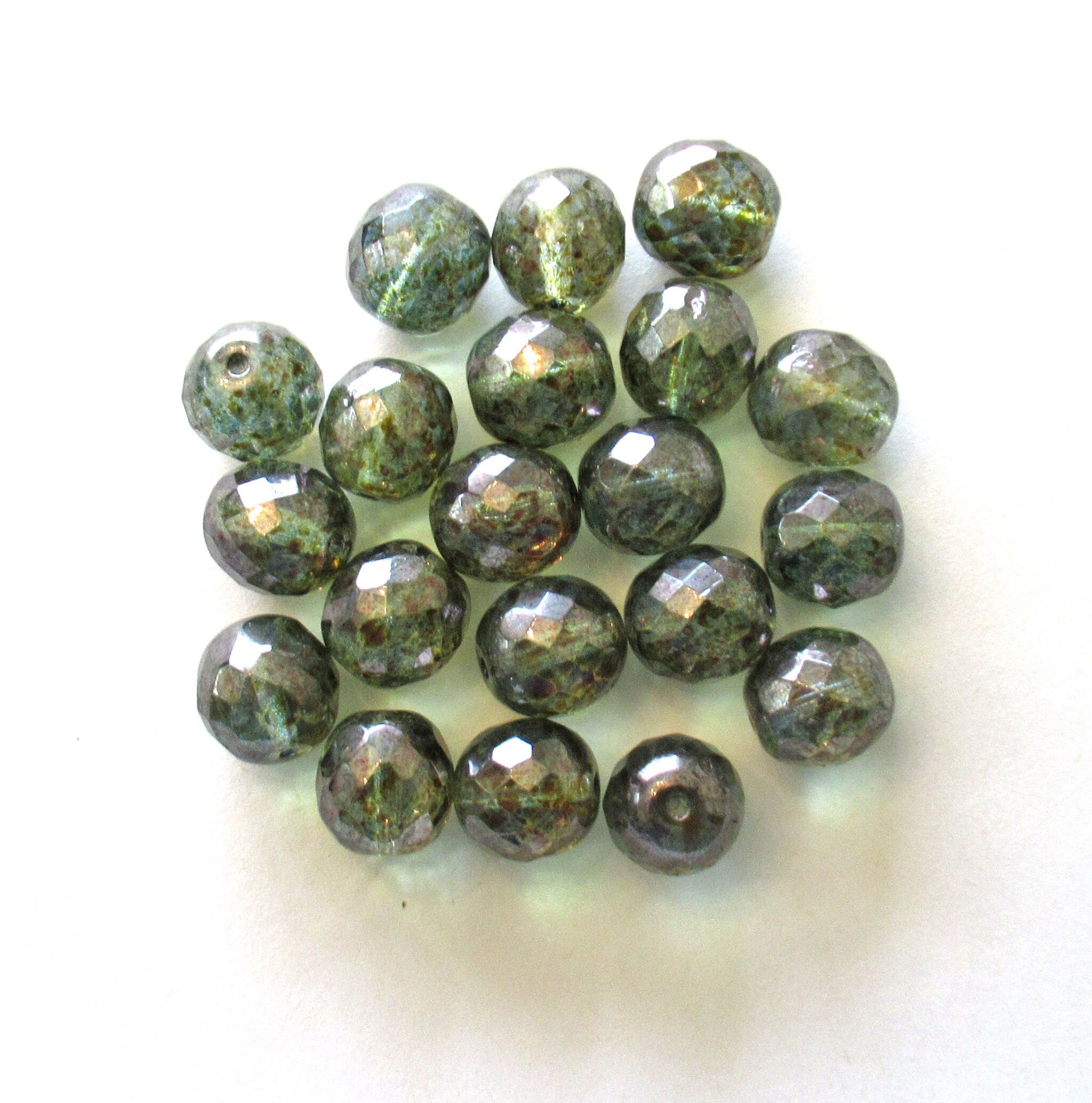 Ten 12mm Czech glass beads - lumi green faceted fire polished round beads C00451