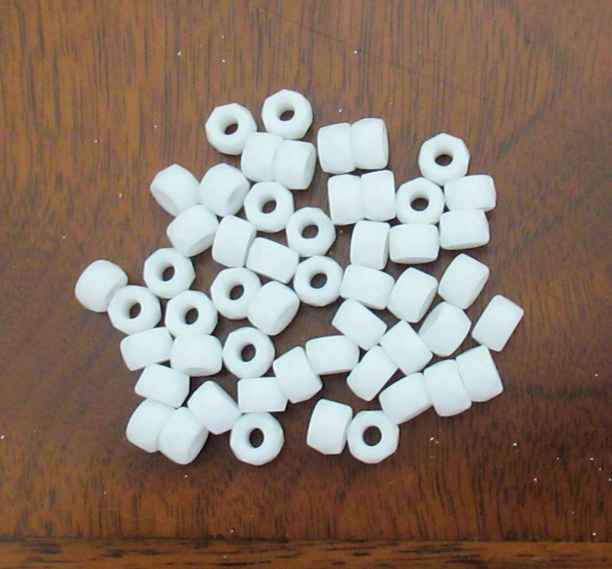 Lot of 50 6mm Czech glass faceted pony, roller or crow beads - opaque white large hole fire polished beads - C00431