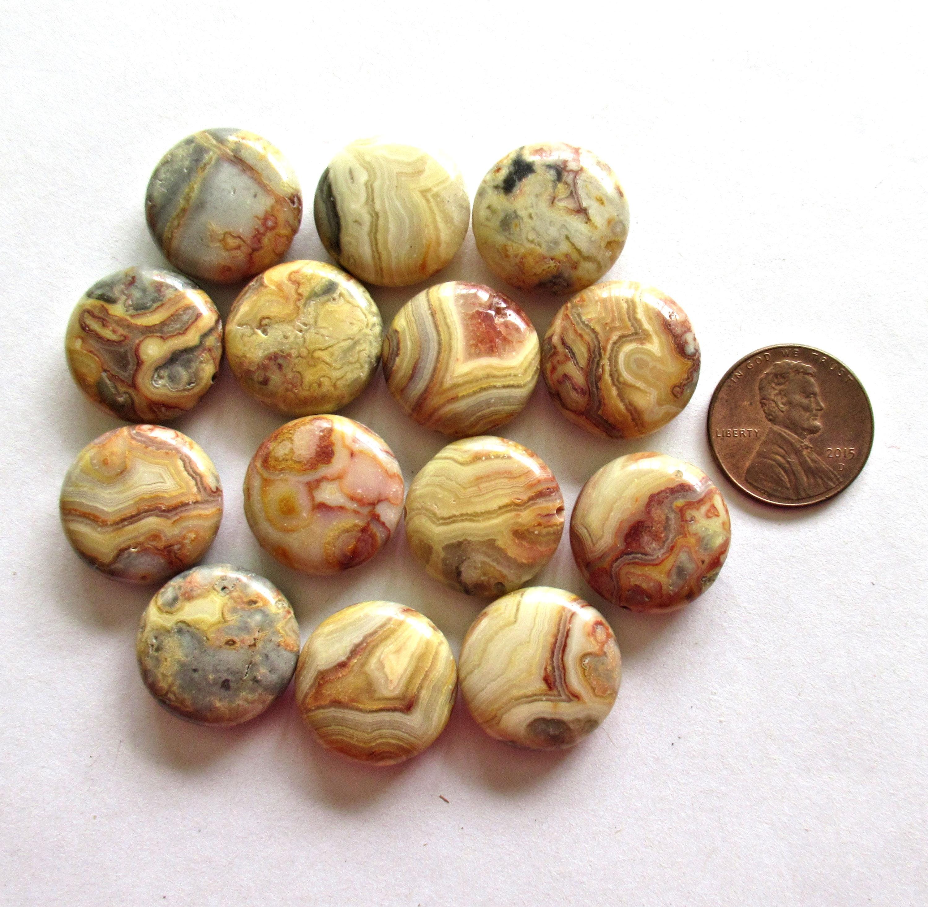 Yellow crazy lace agate coin beads - 18mm - semiprecious stone beads - 10 beads - 00032