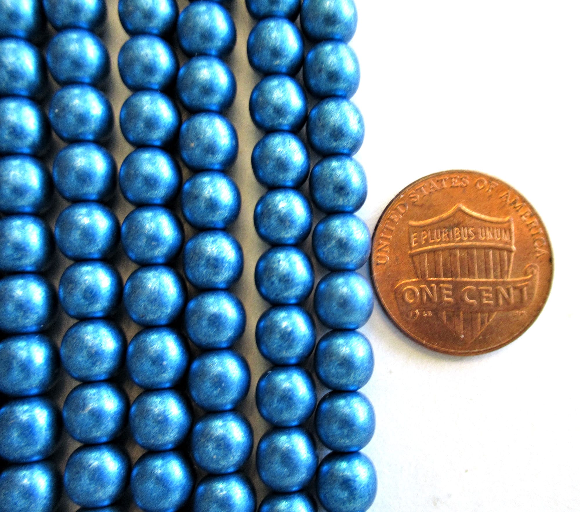 50 6mm Czech glass druk beads - Matte Metallic Saturated Nebulas Blue - smooth round druks - C0037