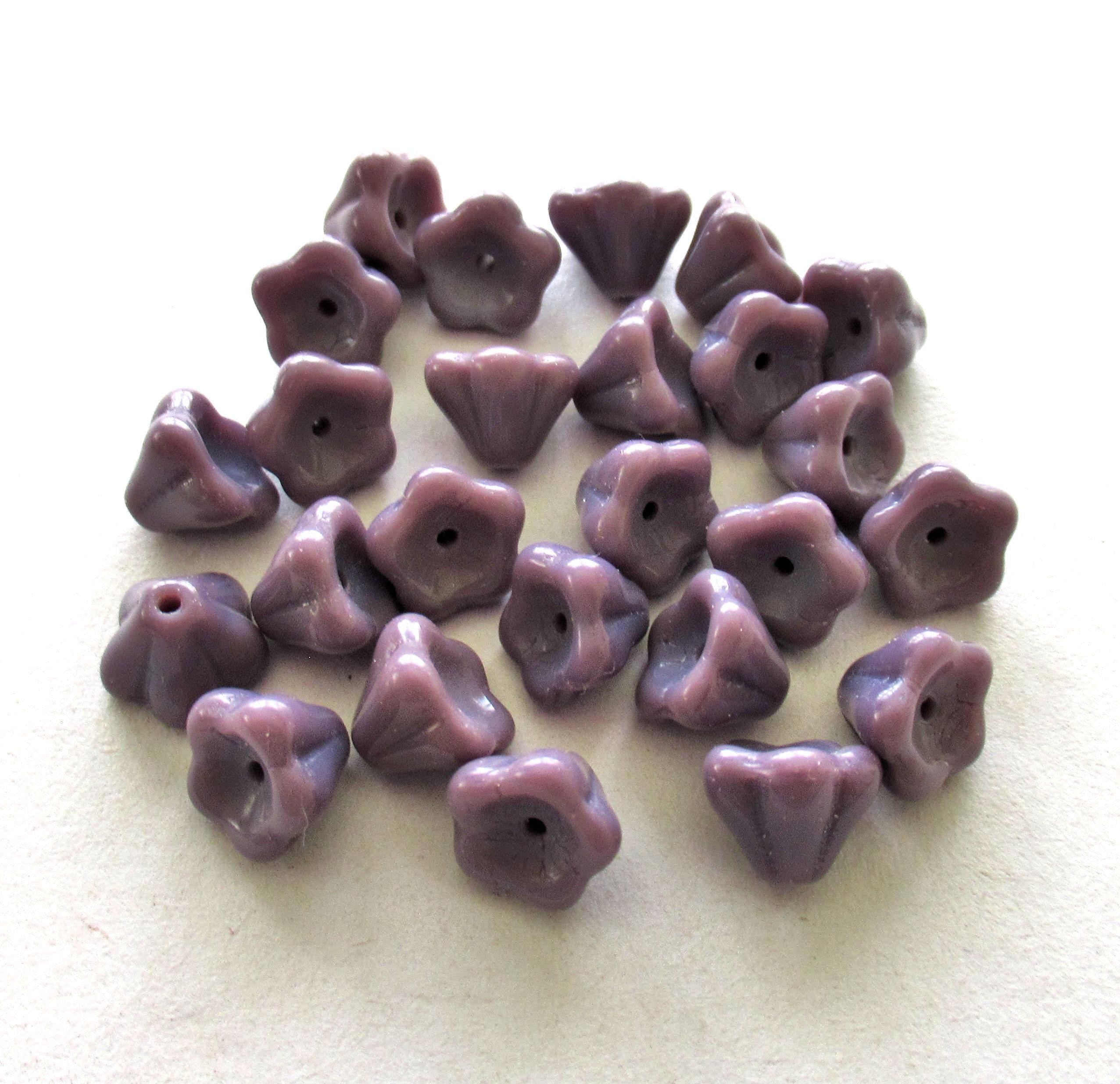25 Czech glass bell flower beads - opaque purple pressed glass bellflower beads - 8 x 6mm - C00057