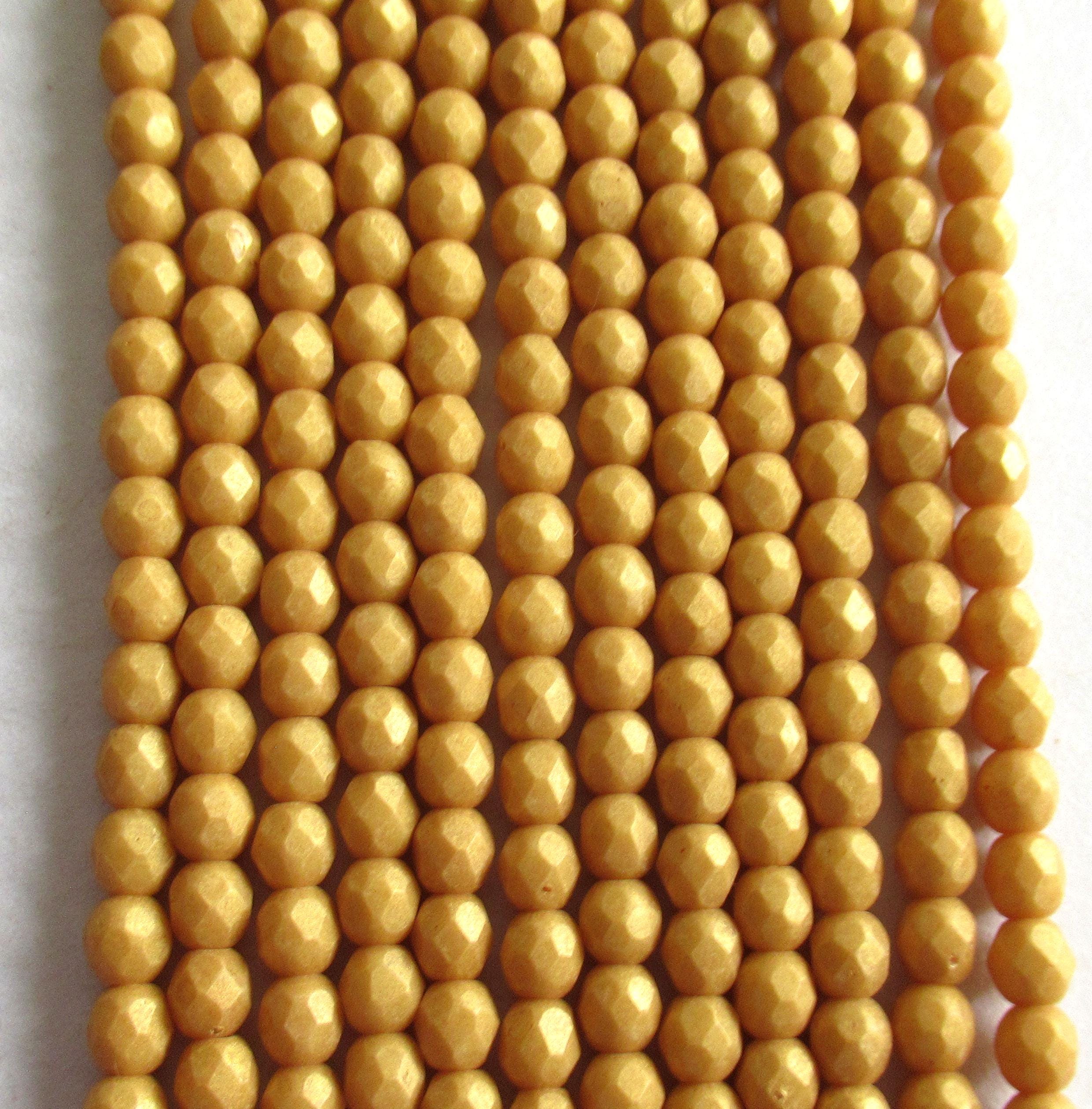 50 4mm Pacifica Ginger faceted Czech glass beads - neutral opaque tan or beige beads - yellow gold beads - fire polished beads C0046