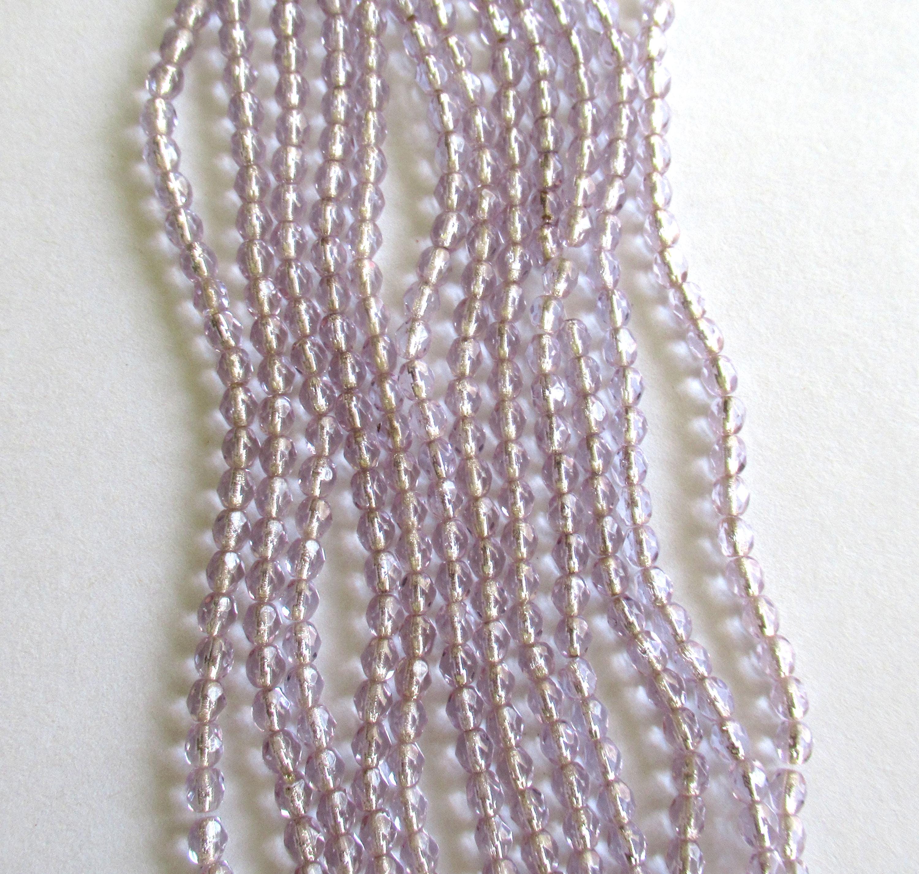 50 4mm Czech glass beads - Light Alexandrite silver lined beads - lilac / lavender - fire polished faceted round beads - C0066