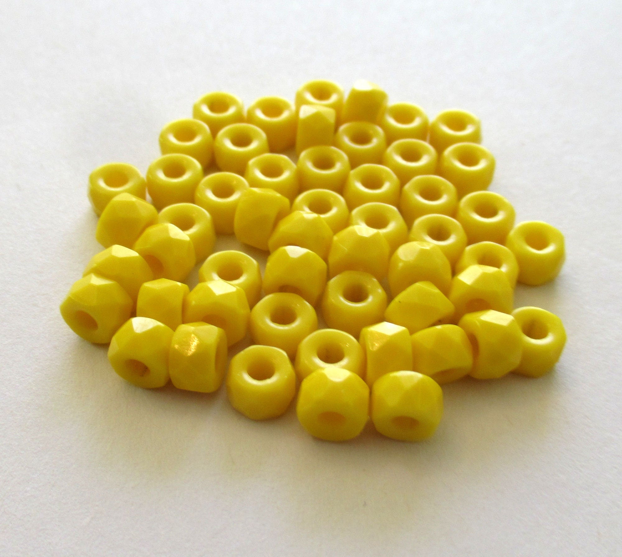 Lot of 50 6mm Czech glass faceted pony, roller or crow beads - bright opaque yellow large hole, fire polished beads C00111