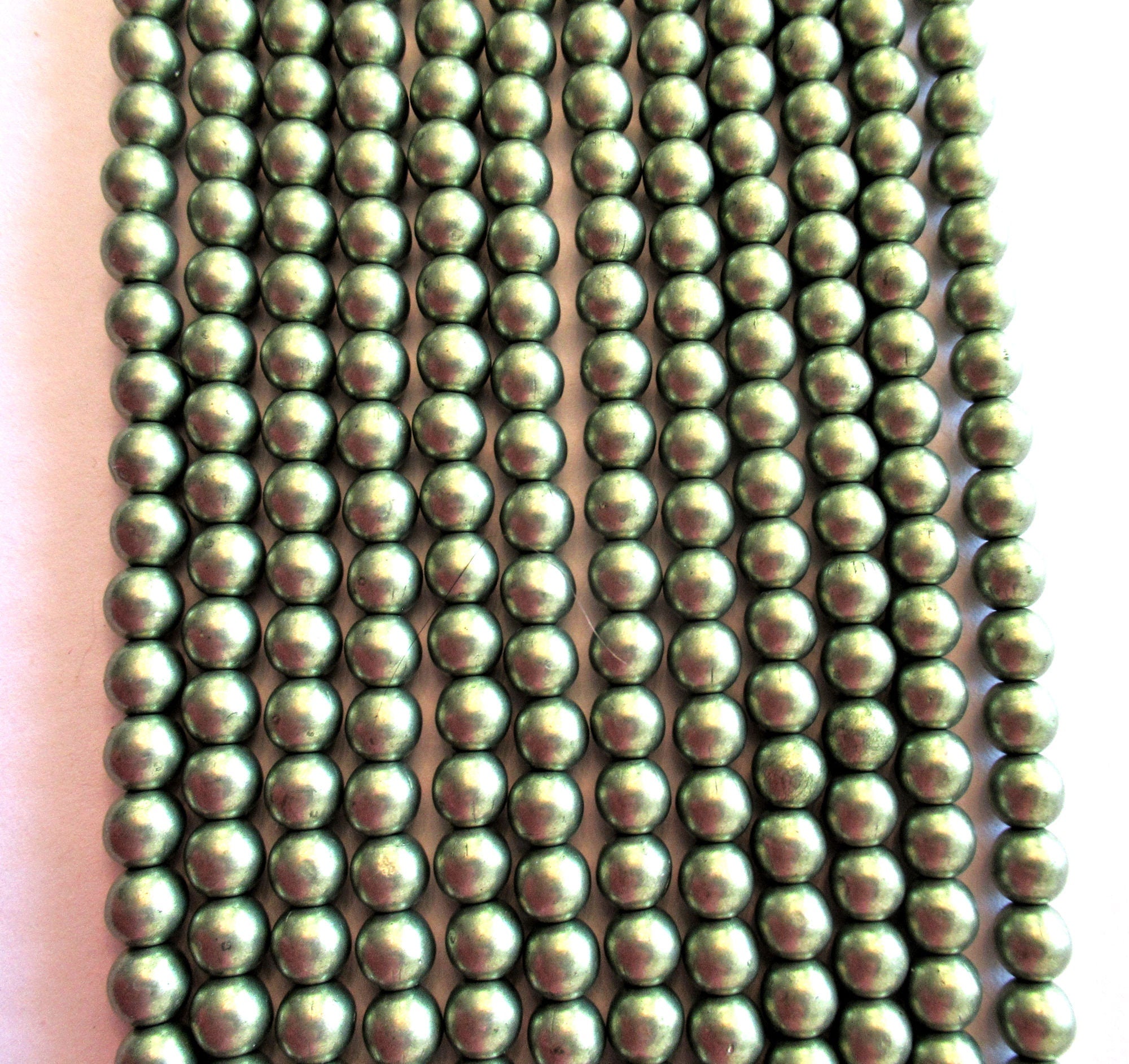 Lot of 50 6mm Czech glass druk beads - opaque Metallic Saturated Greenery - green smooth round druks - C0037