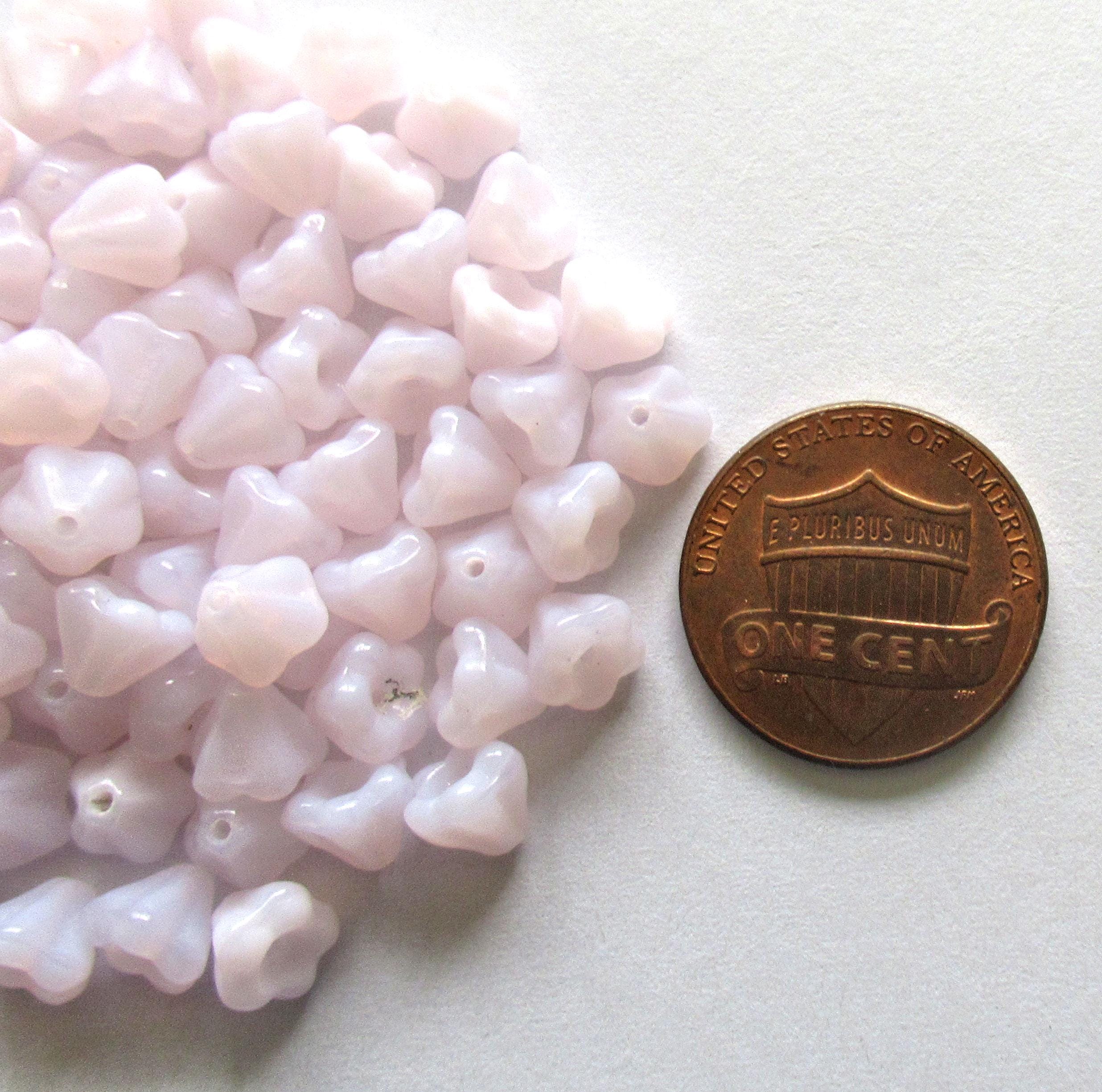 50 Czech glass baby Bell Flower beads - 4 x 6mm - translucent light alabaster pink pressed glass beads - C0059