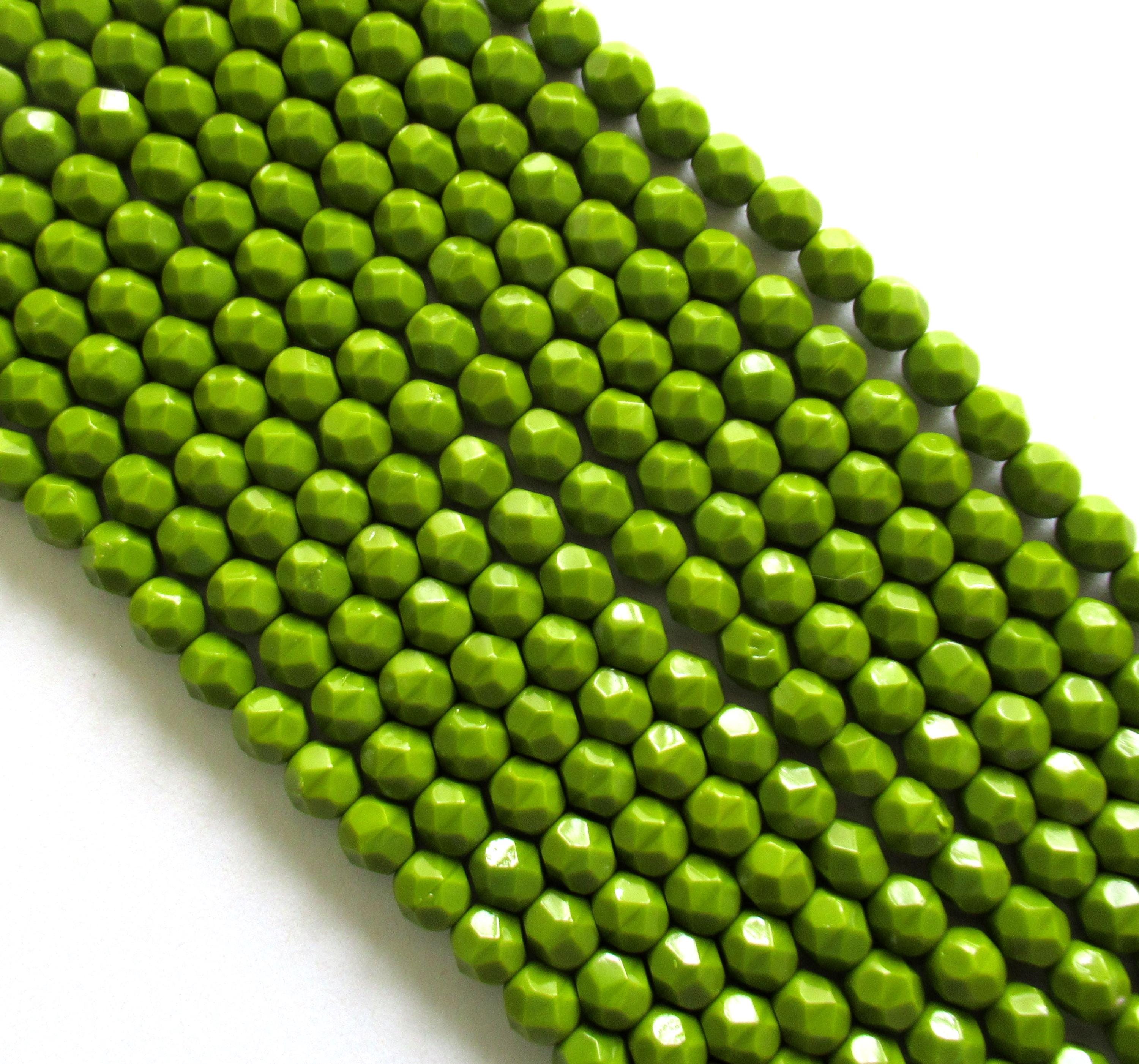 25 6mm Czech glass beads - opaque olive green or olivine beads - fire polished faceted round beads - C0036