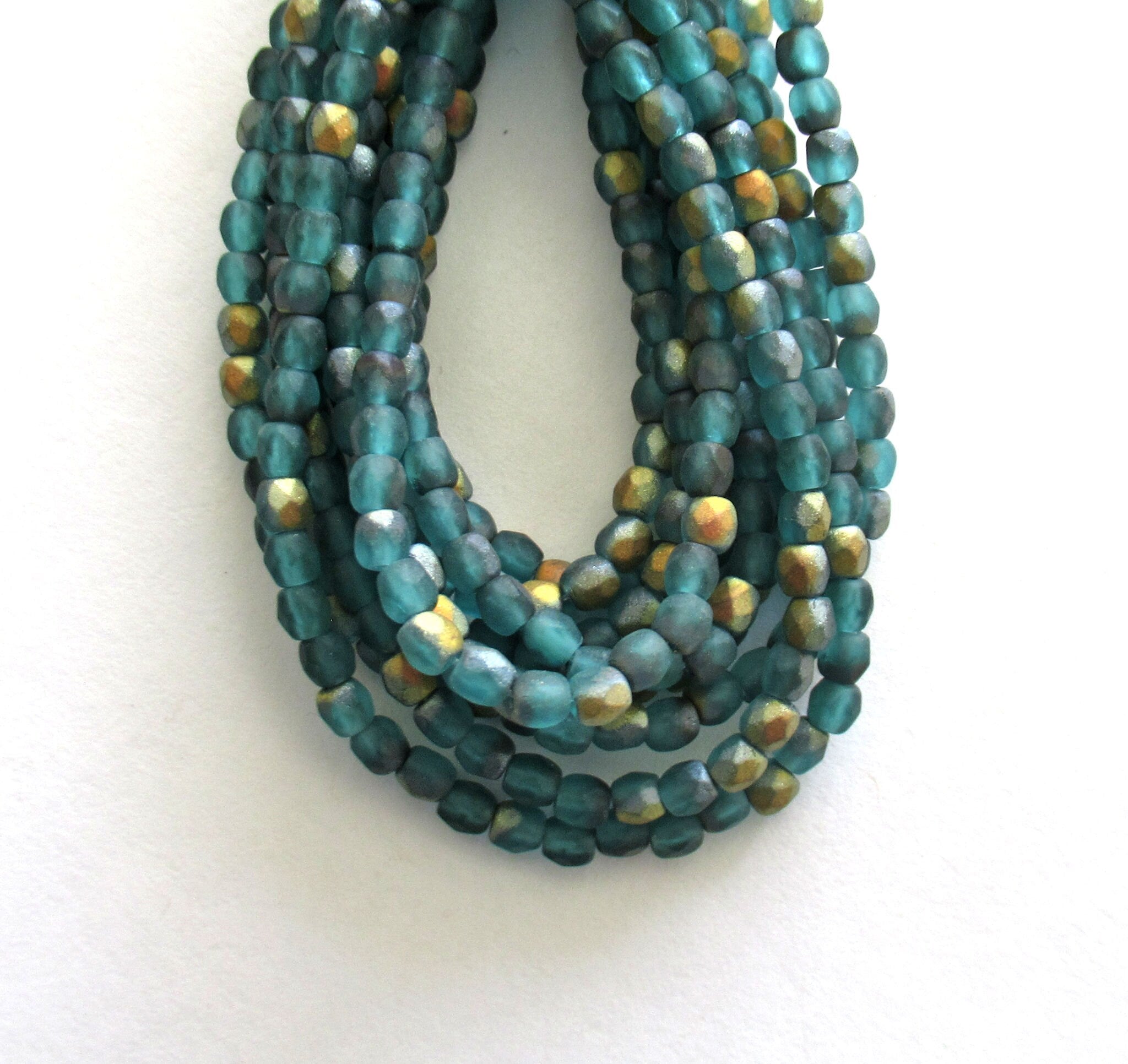 50 3mm Czech glass beads - matte teal blue green ab faceted fire polished beads - 0068