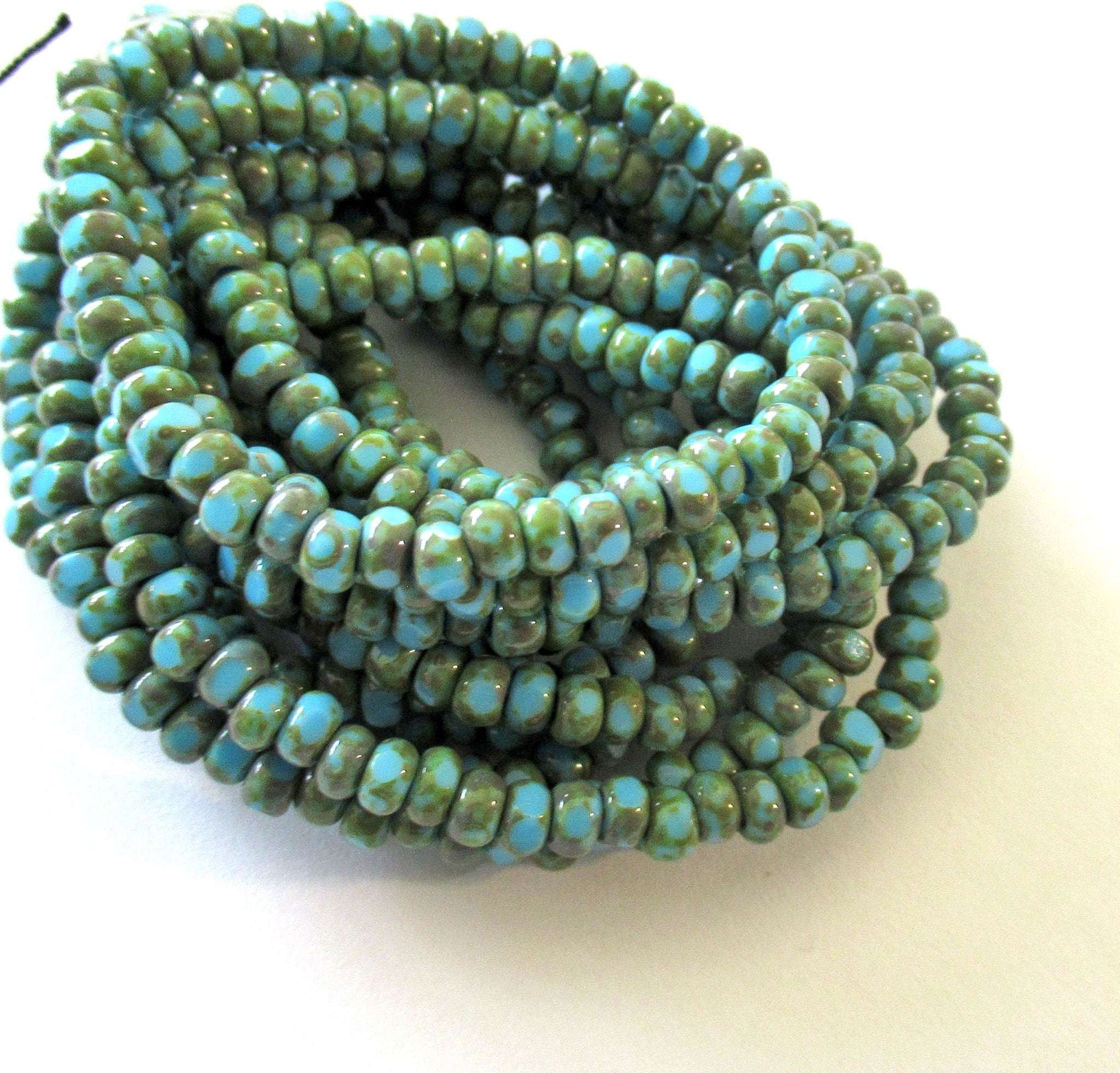 Fifty 6/0 faceted Czech glass seed beads -opaque turquoise blue picasso seed beads C0087