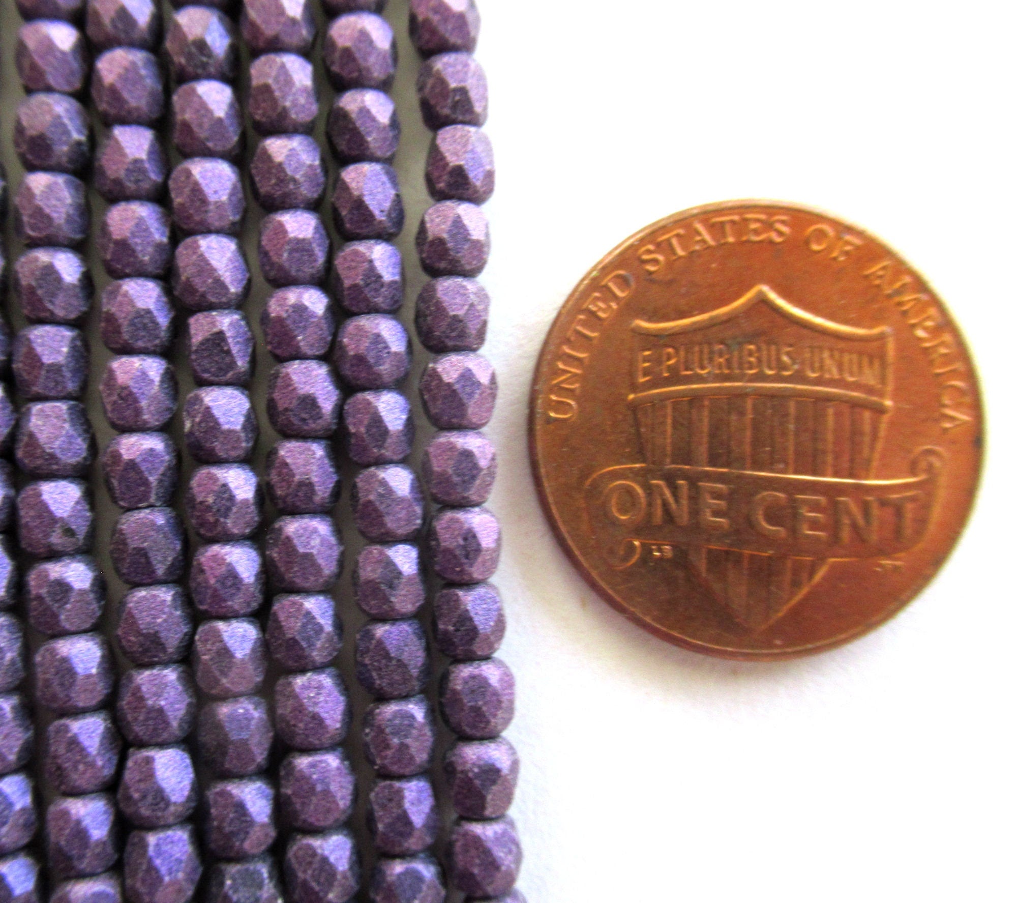 50 3mm Czech glass beads - Matte Metallic Purple Suede fire polished faceted beads - C0074