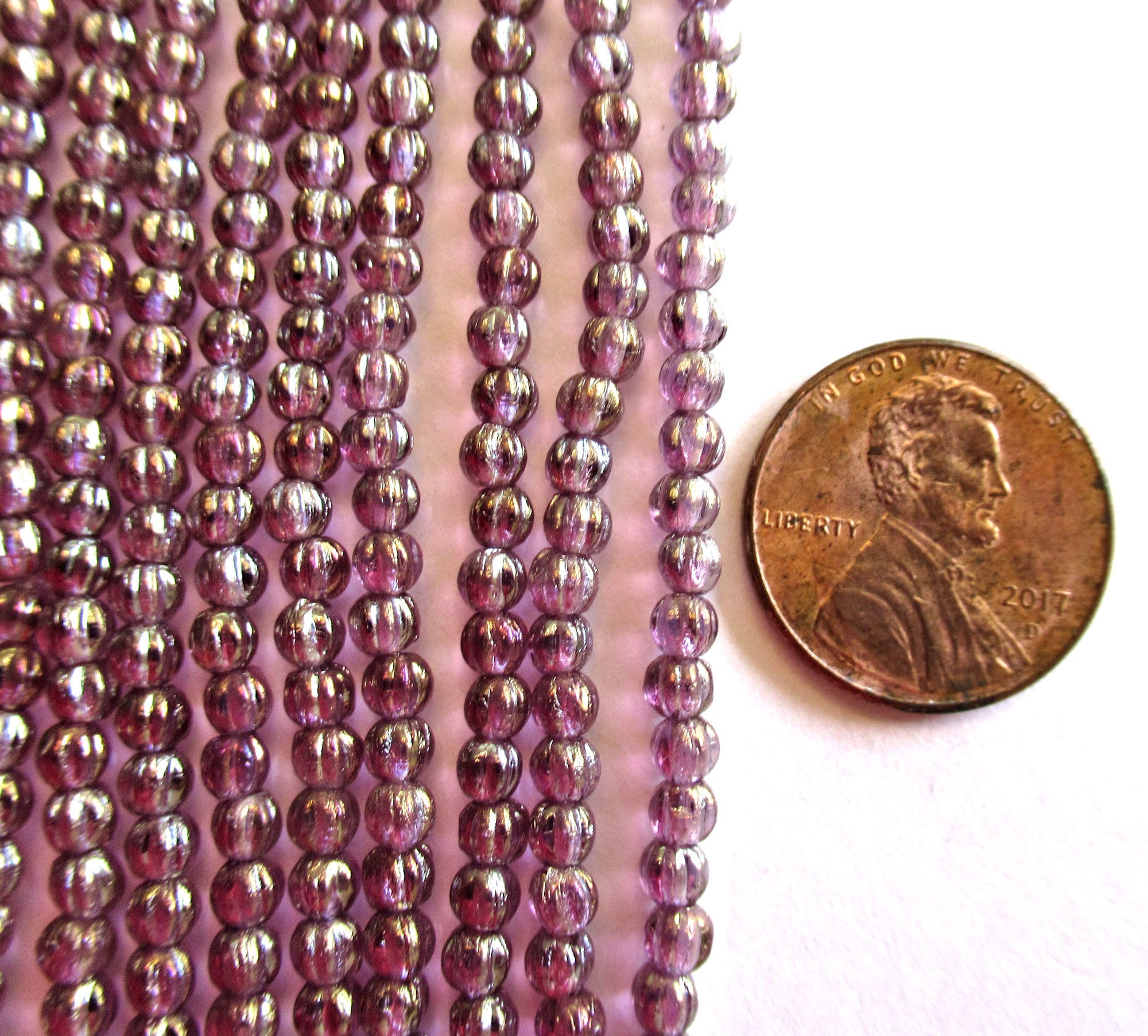 100 3mm Czech glass melon beads - transparent Luster Iris Amethyst melon beads - pressed glass purple beads - C0089