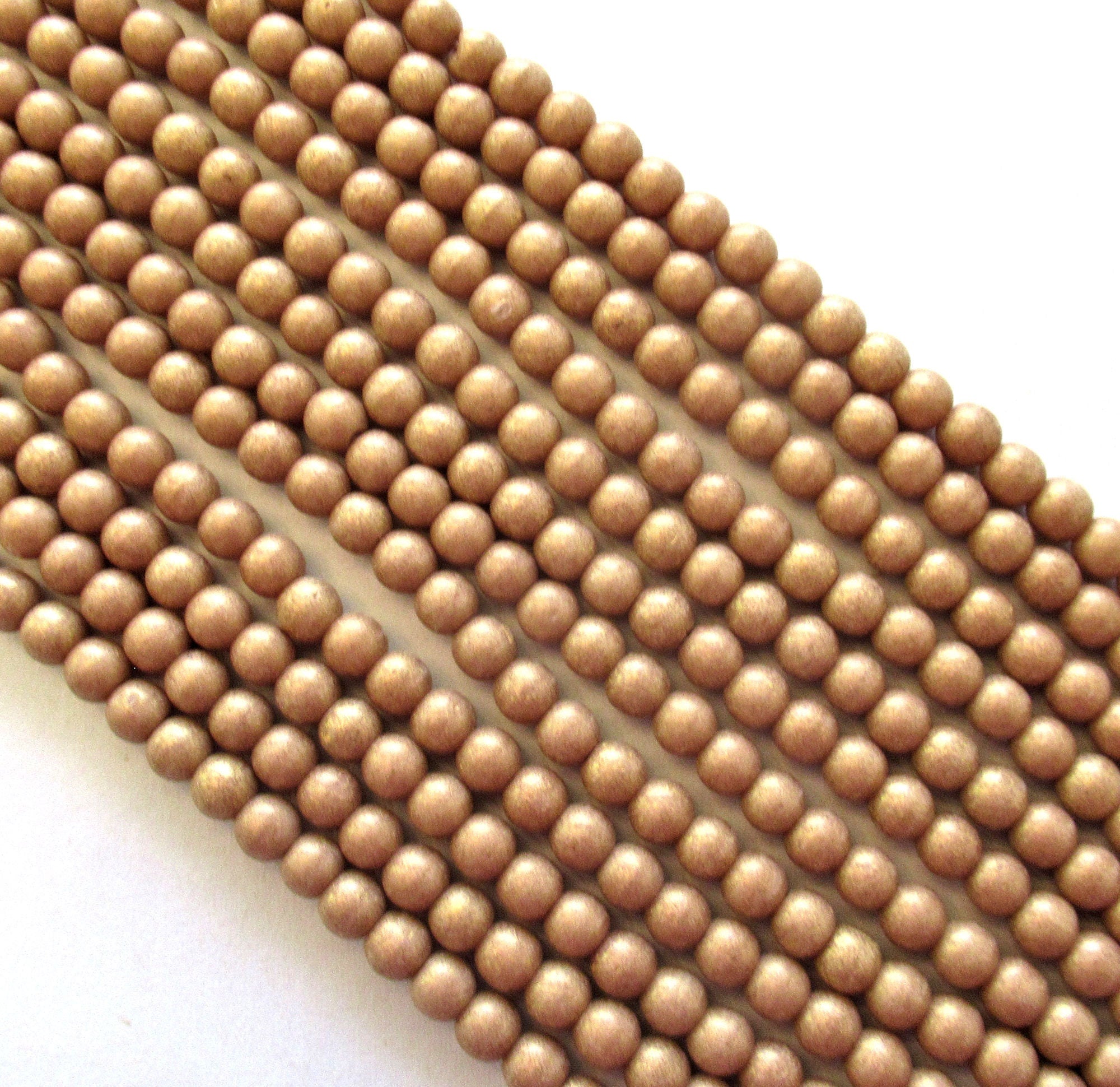 100 4mm Czech glass druks - opaque beige, light brown, Pacifica Macadamia smooth round druk beads C0067