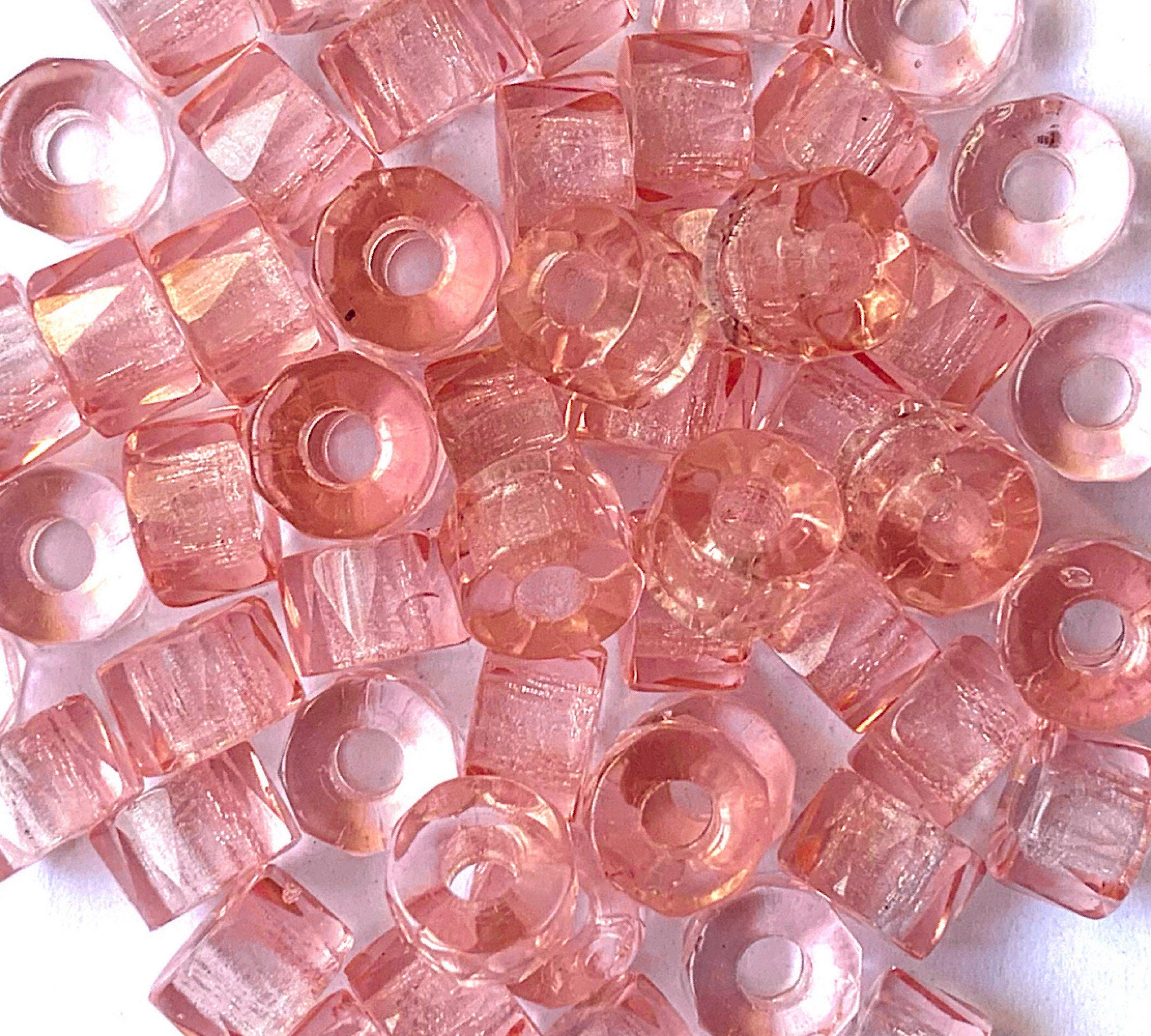 Lot of 25 9mm Czech glass faceted pony or roller beads - rosaline pink - large hole glass crow beads C0951