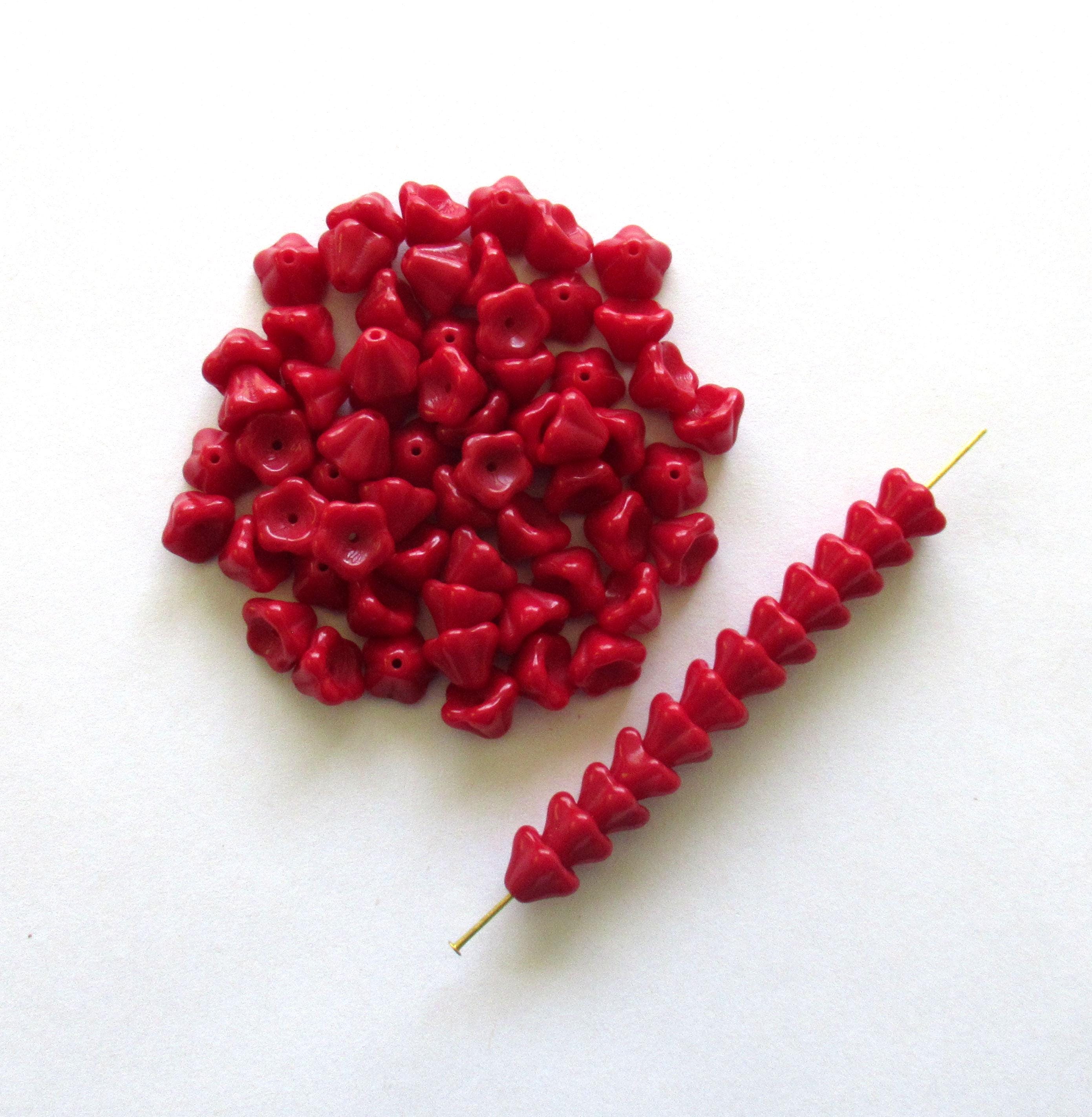 25 Czech glass Bell Flower beads - opaque dark blood red pressed glass flower beads - 8 x 6mm - C00024