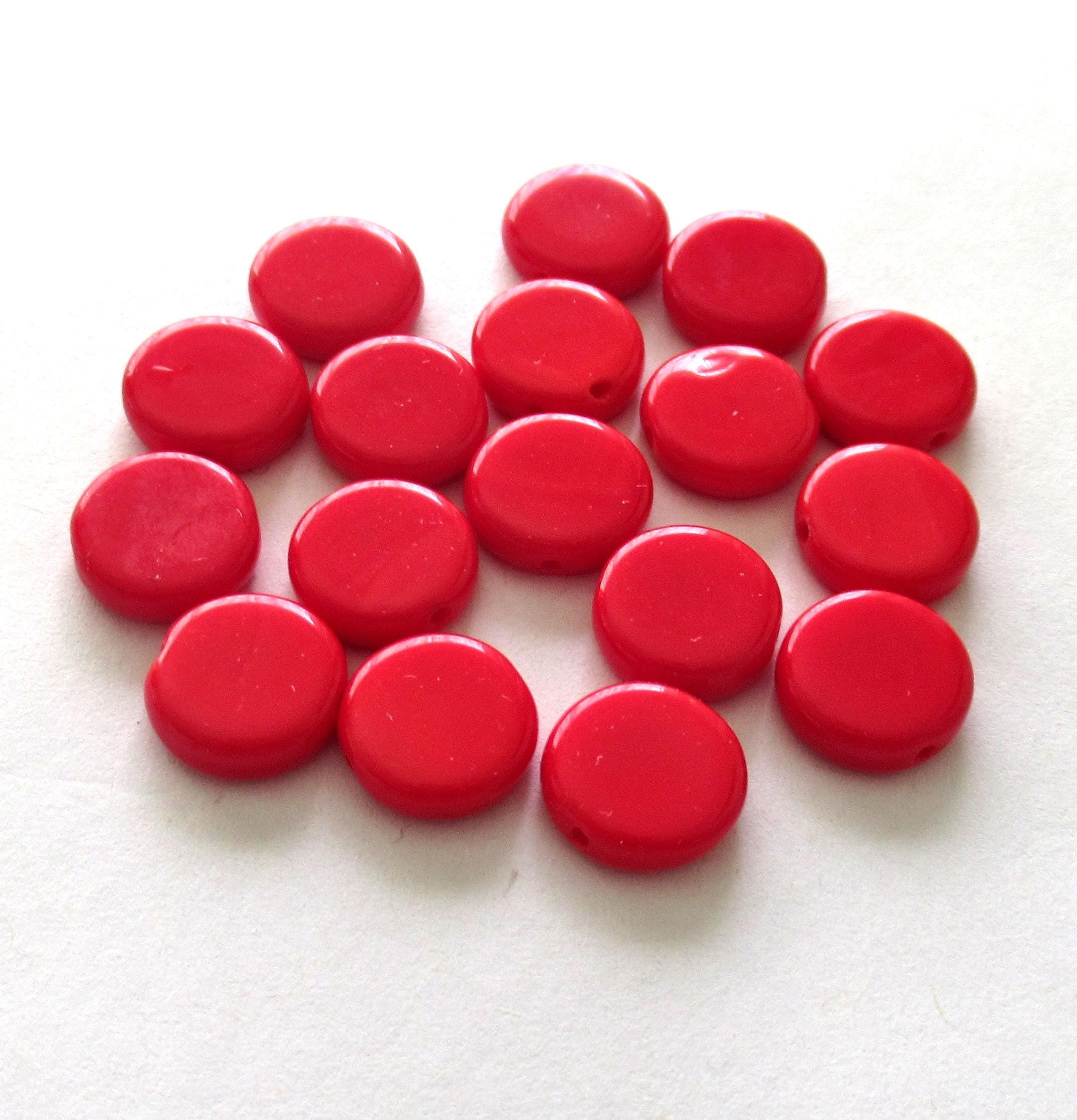 15 Czech glass coin beads - 10mm opaque red disc beads C0019