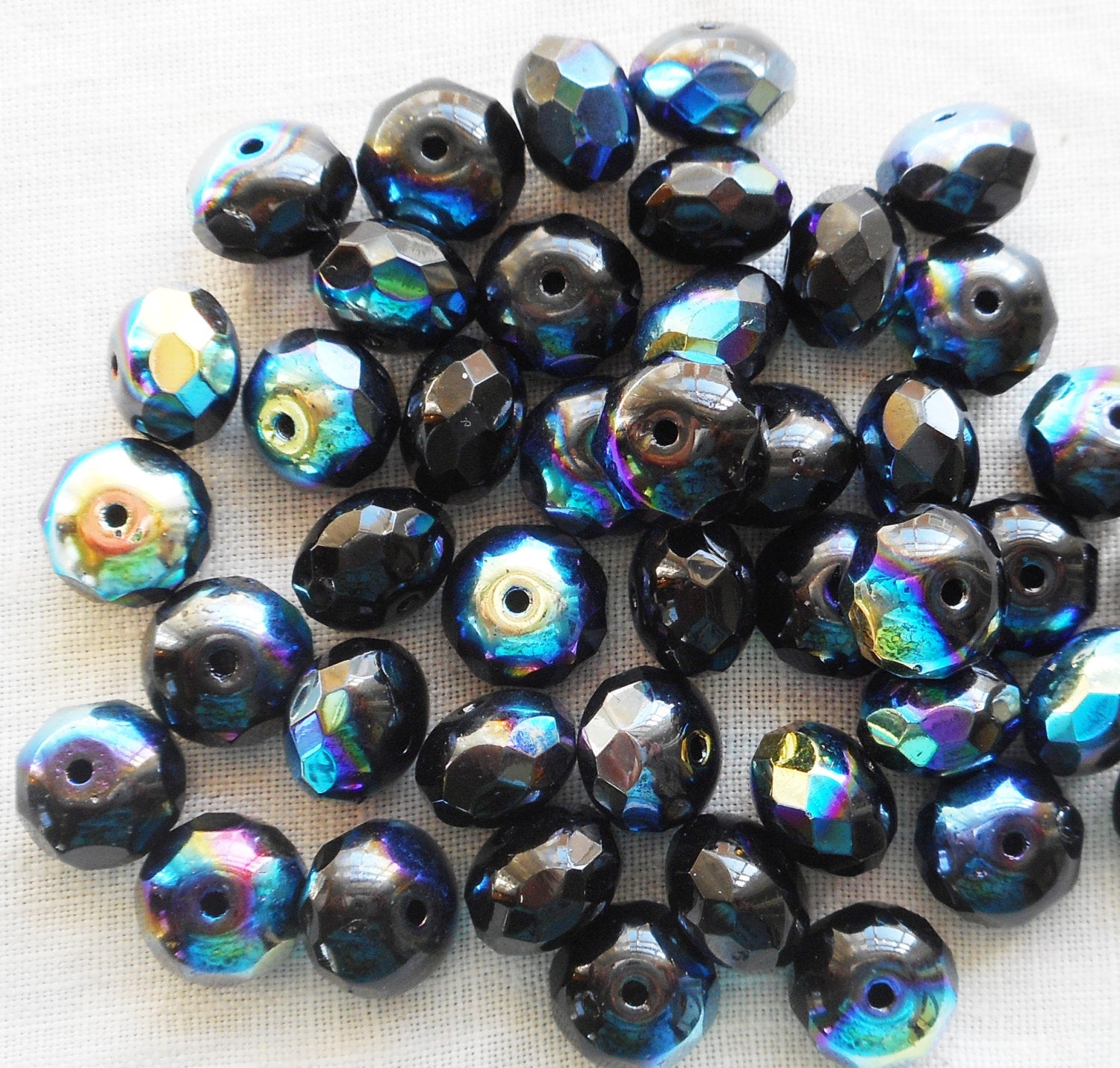 25 9 x 6mm Jet black AB faceted puffy rondelles Czech glass beads 7725