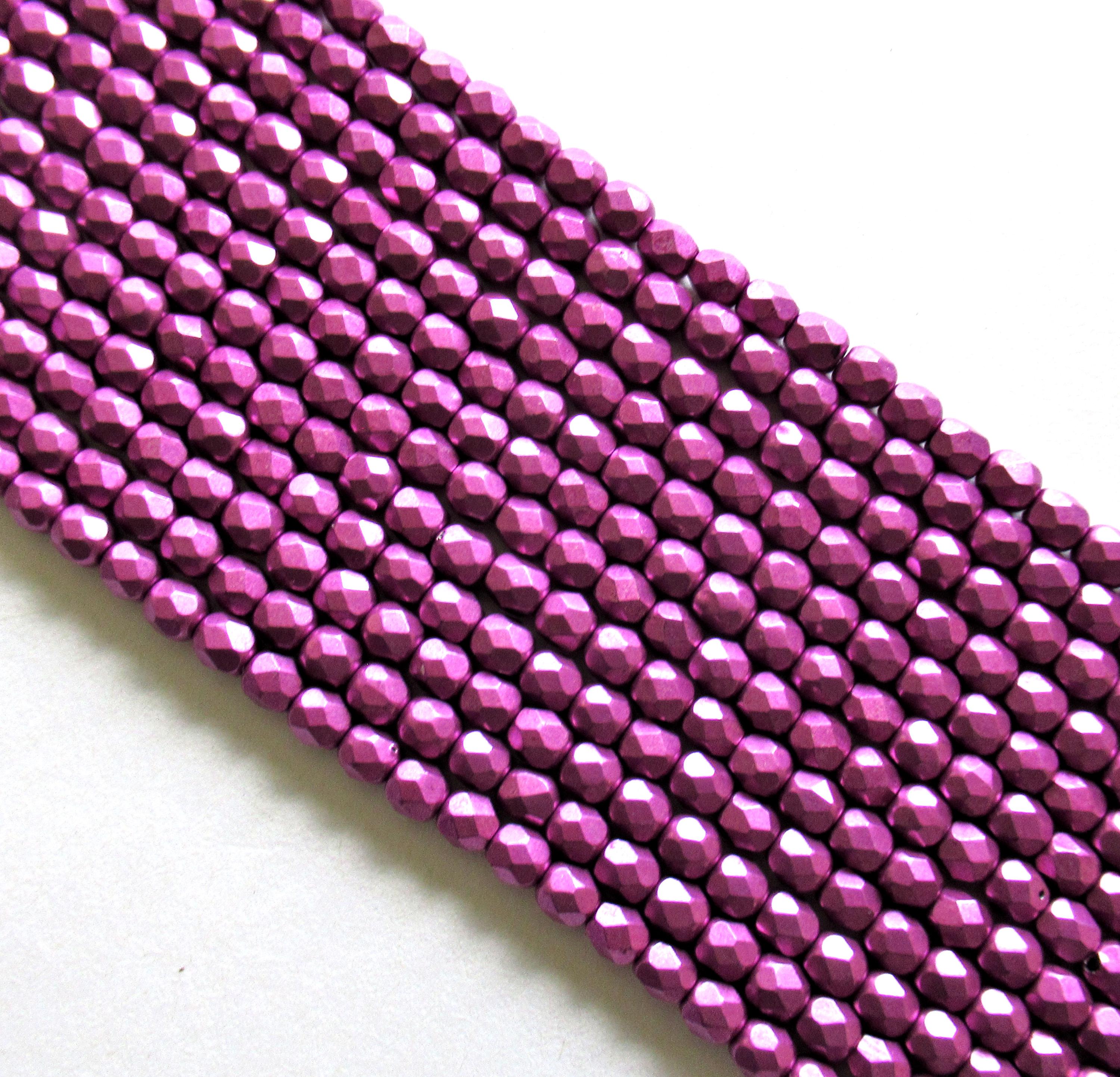 Lot of 50 4mm Czech glass spacer beads - Saturated Metallic Spring Crocus - bright pink - fire polished faceted round beads - C0055