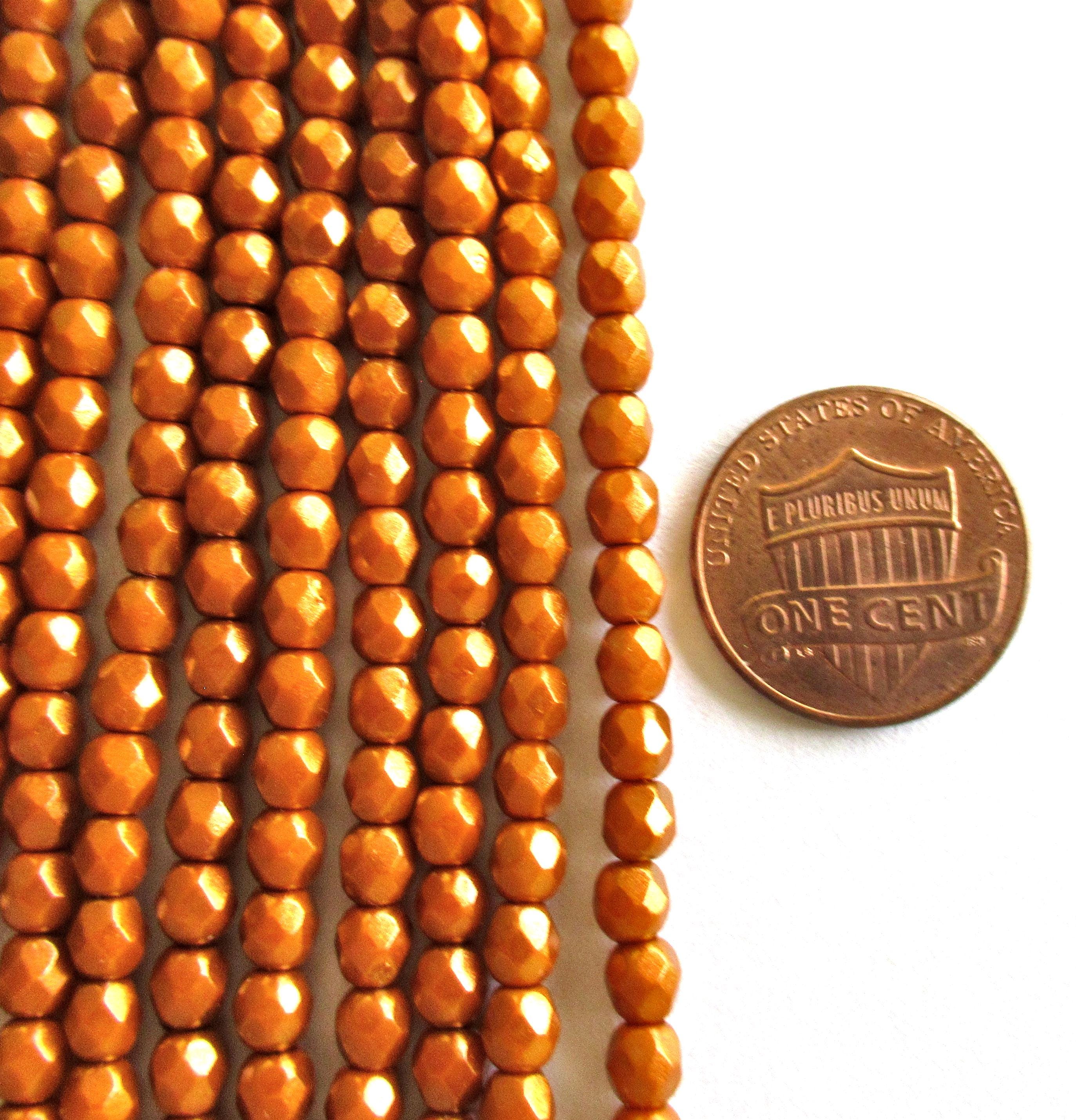 50 4mm Czech glass beads - Halo Ethereal Sandalwood beads - faceted fire polished round - opaque burnt orange beads - C0048