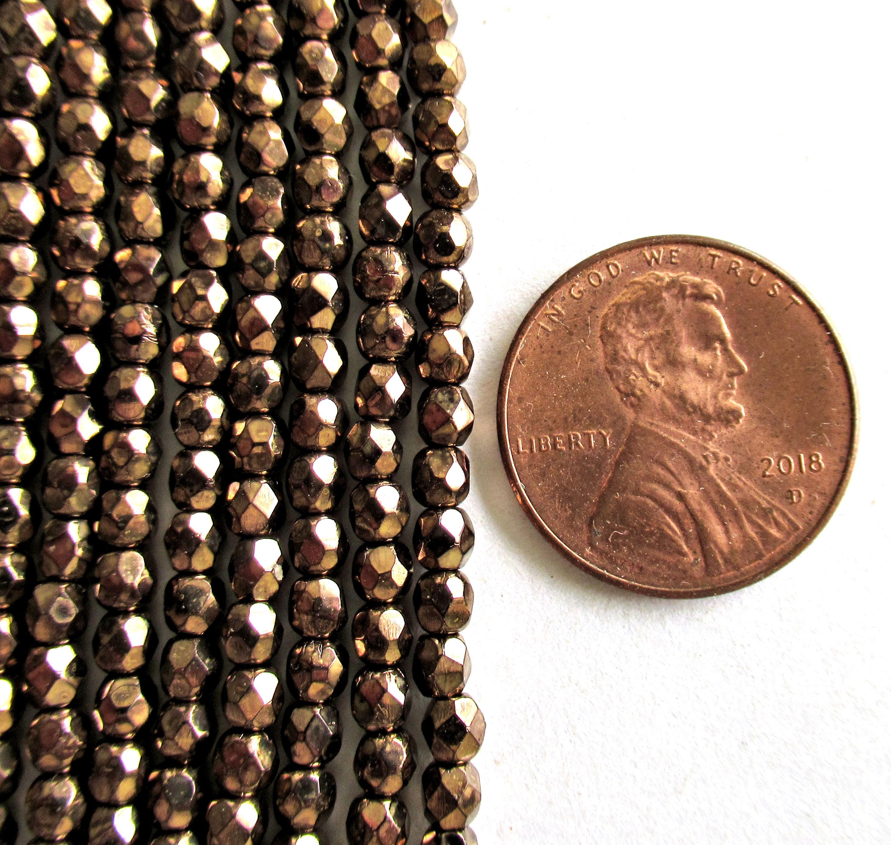 50 3mm Czech glass beads - metallic light bronze - fire polished faceted round brown beads - C0037