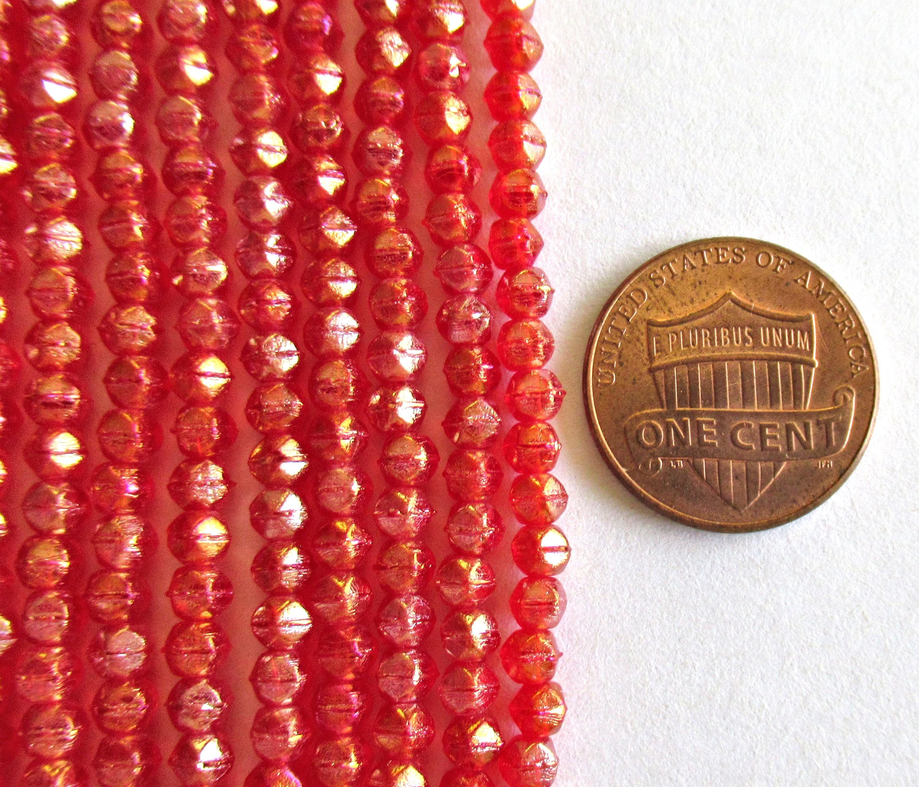 100 3mm English cut Czech glass beads - luster iris ruby red spacer beads - pressed glass beads - C0019