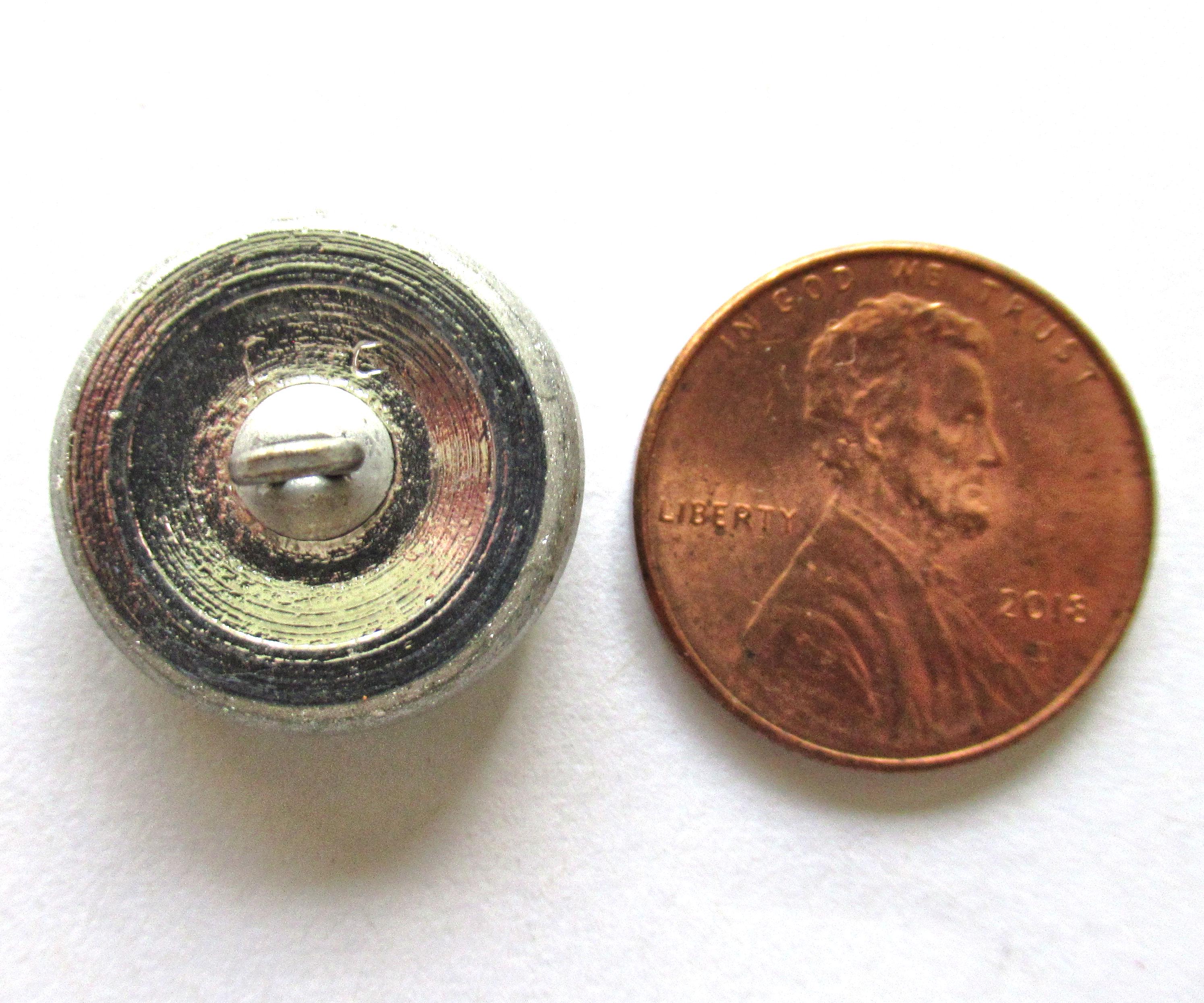 One 18mm Czech glass star button - pink & orange glass with a turquoise wash - verdigris look decorative shank button 00052