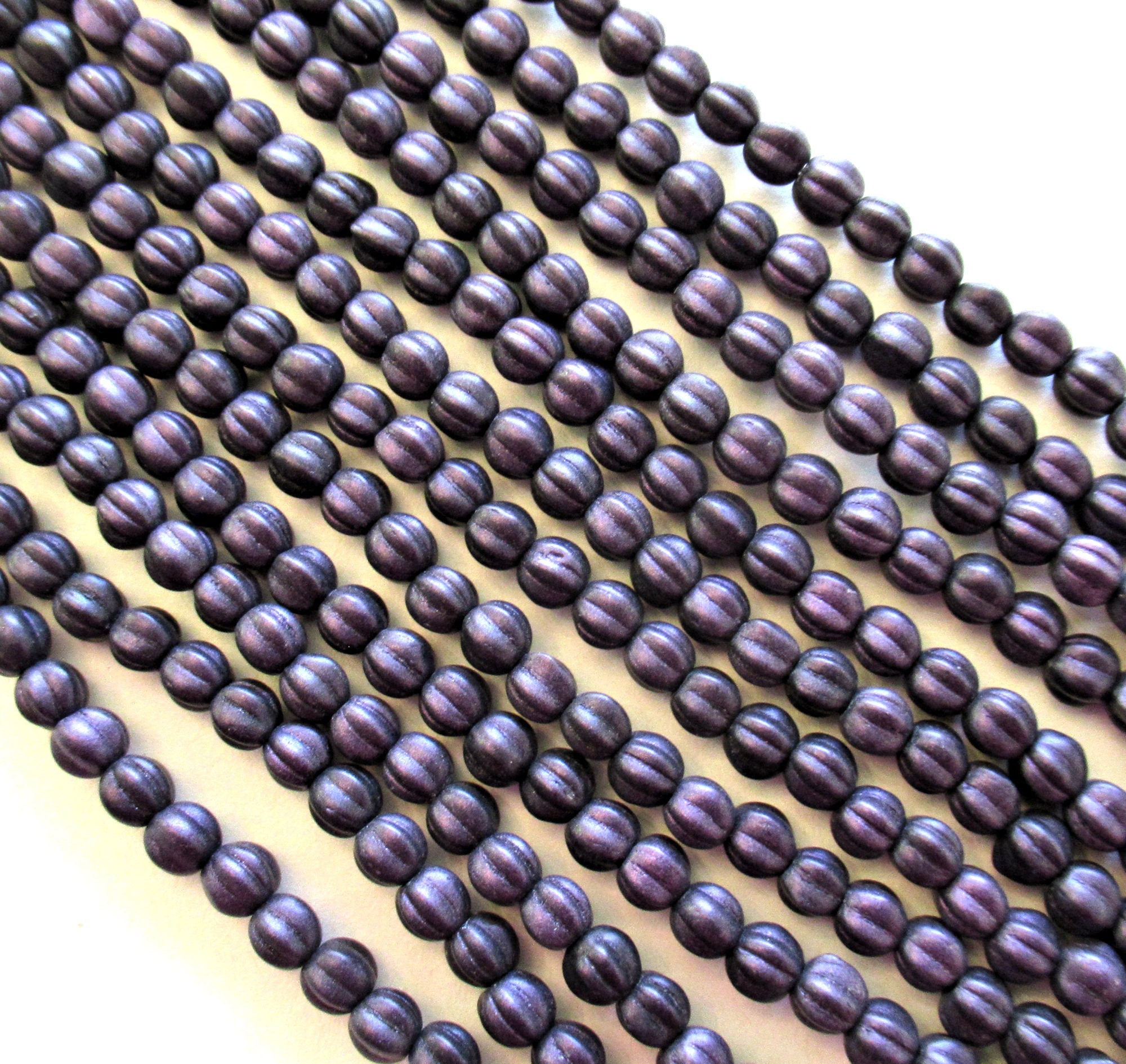 Fifty 5mm Czech glass melon beads - opaque matte dark plum purple suede beads - C0016