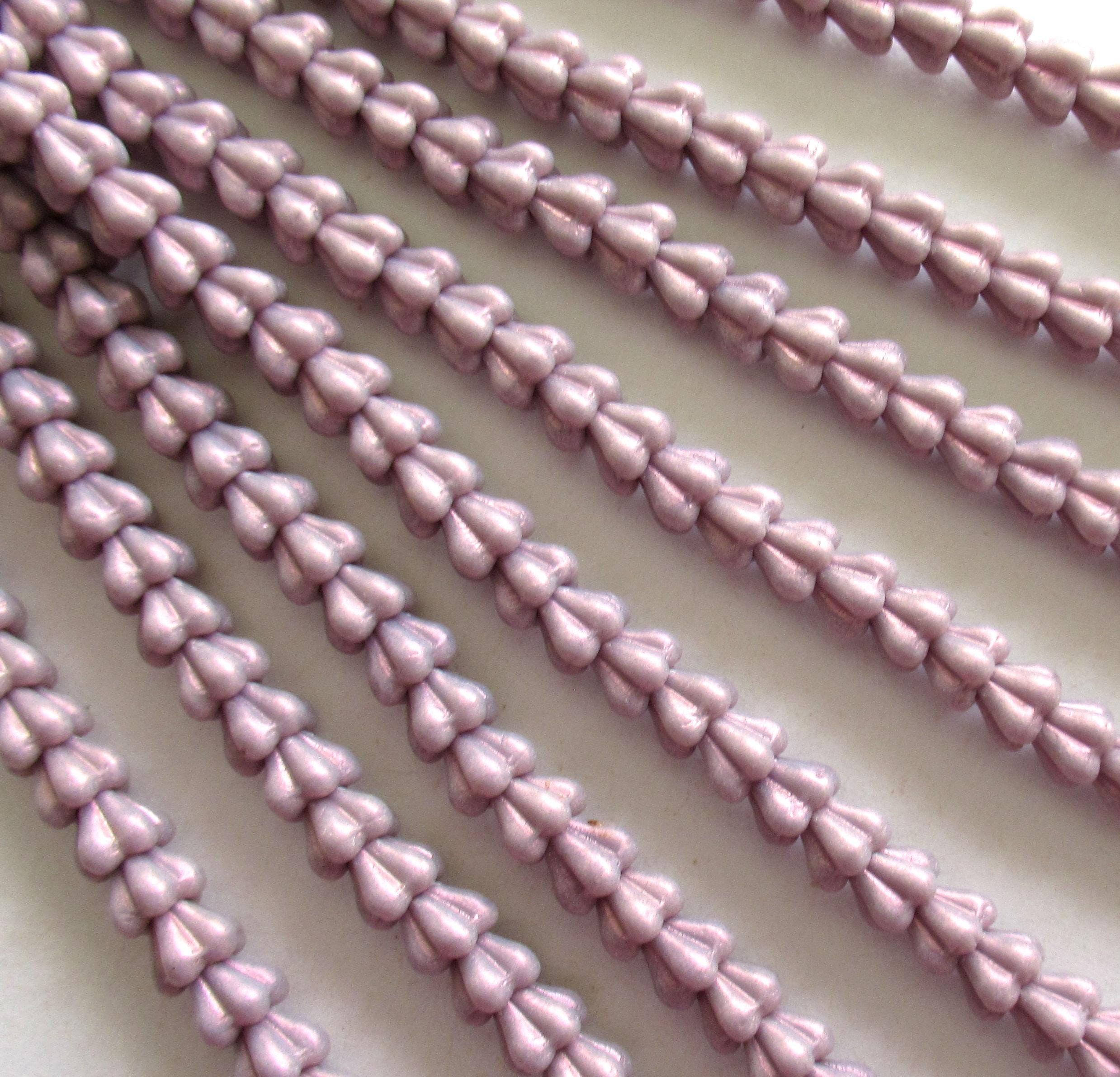 50 Czech glass baby bell flower beads - opaque light purple / amethyst / lavender opalescent beads - 6mm x 4mm - pressed glass beads C0069