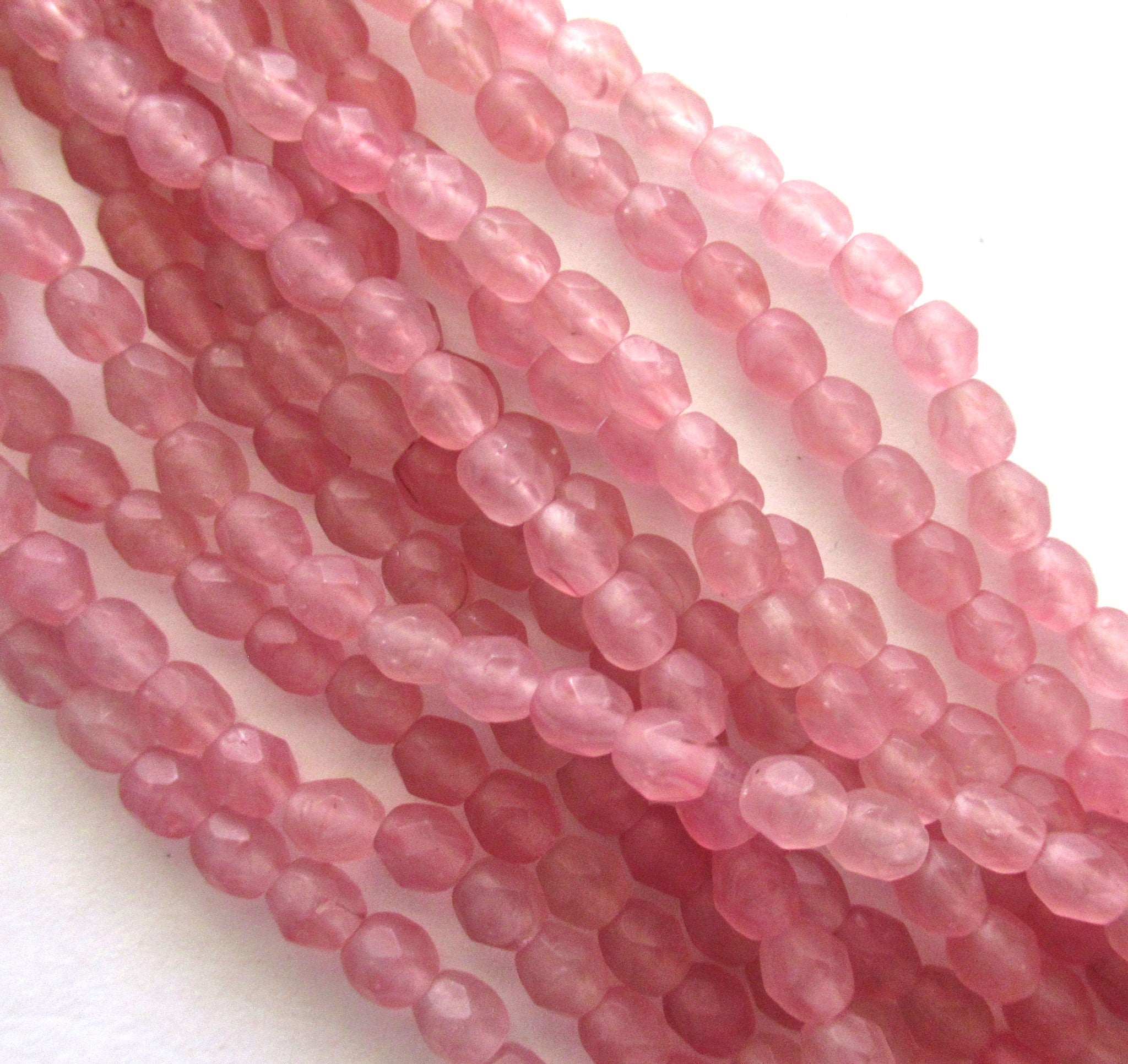 Lot of 50 4mm Czech glass beads - matte pink hurricane glass beads - round, faceted fire polished beads C0063