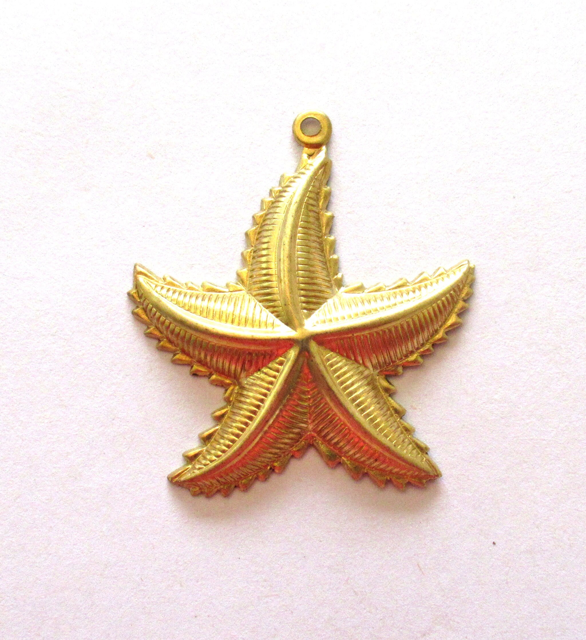 1 Raw Brass Stamping - starfish star charm - dangle - pendant - drop - 1.62" inches - made in the USA C00411