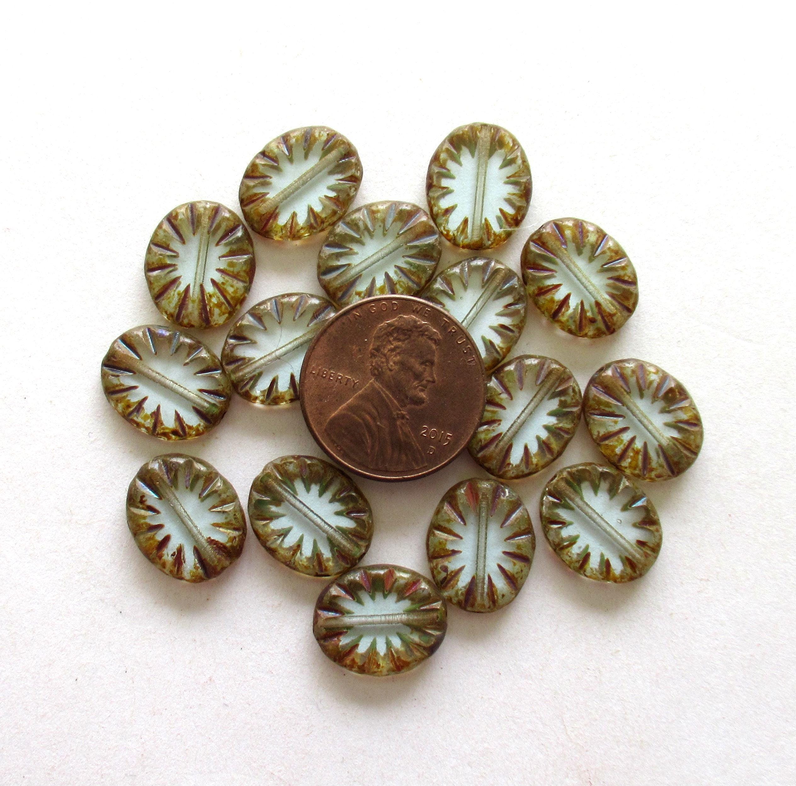 Czech glass blue oval beads - transparent very light blue picasso beads - 14mm x 11mm - table cut carved beads - 15 pieces - C00531