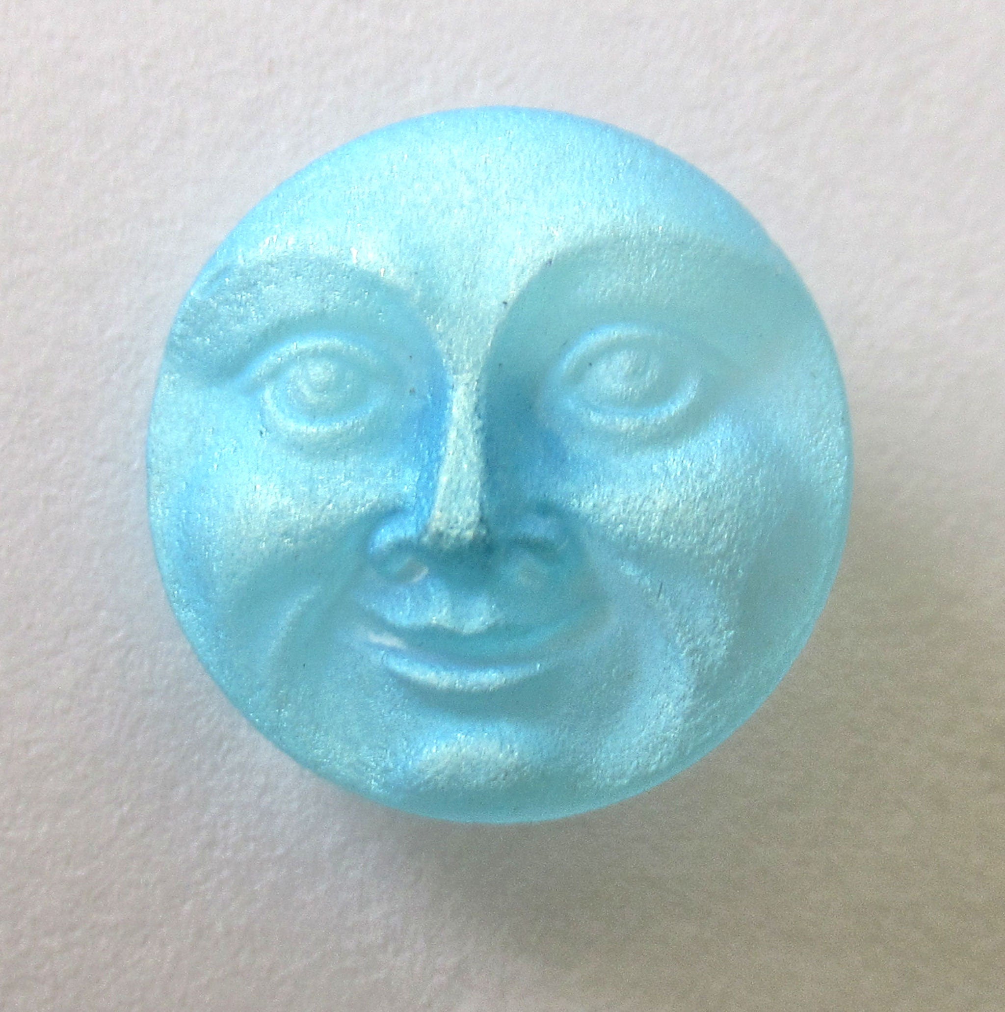 One 18mm Czech glass button - matte sky blue ab moon face button - decorative shank buttons 00432
