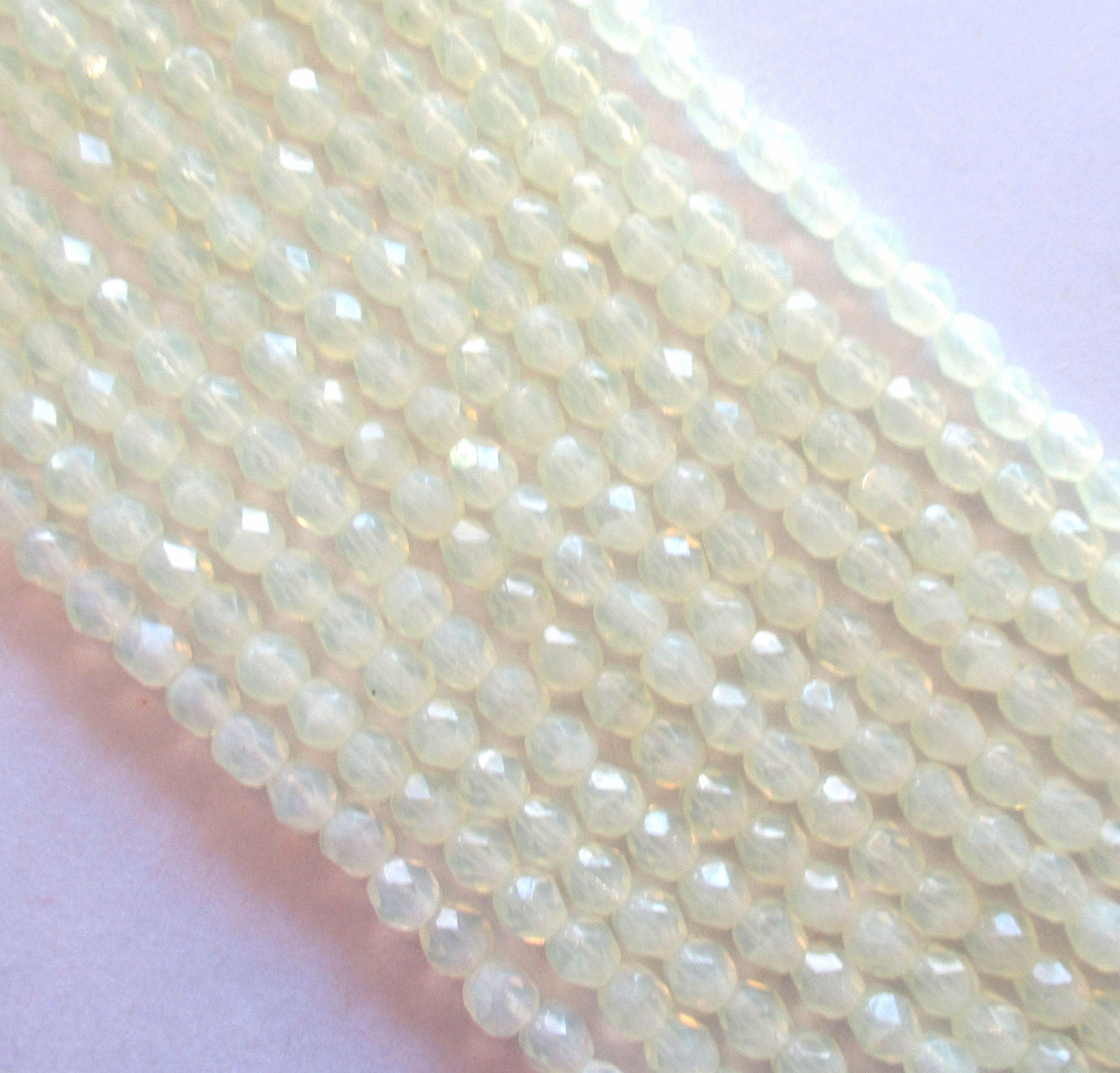 Fifty 4mm Czech glass beads - Milky Jonquil Yellow - fire polished faceted round glass beads C0056