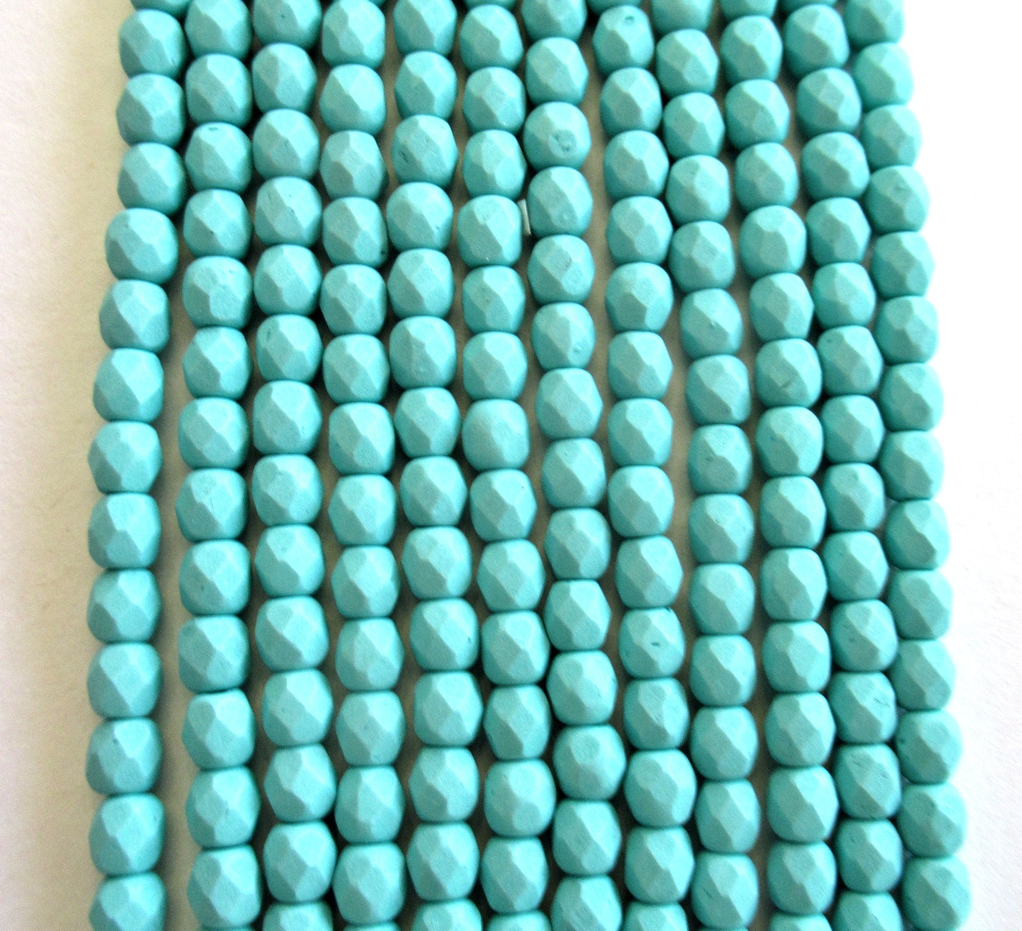 Fifty 4mm Czech glass beads - opaque matte saturated teal / turquoise blue green - fire polished faceted round beads - C0099